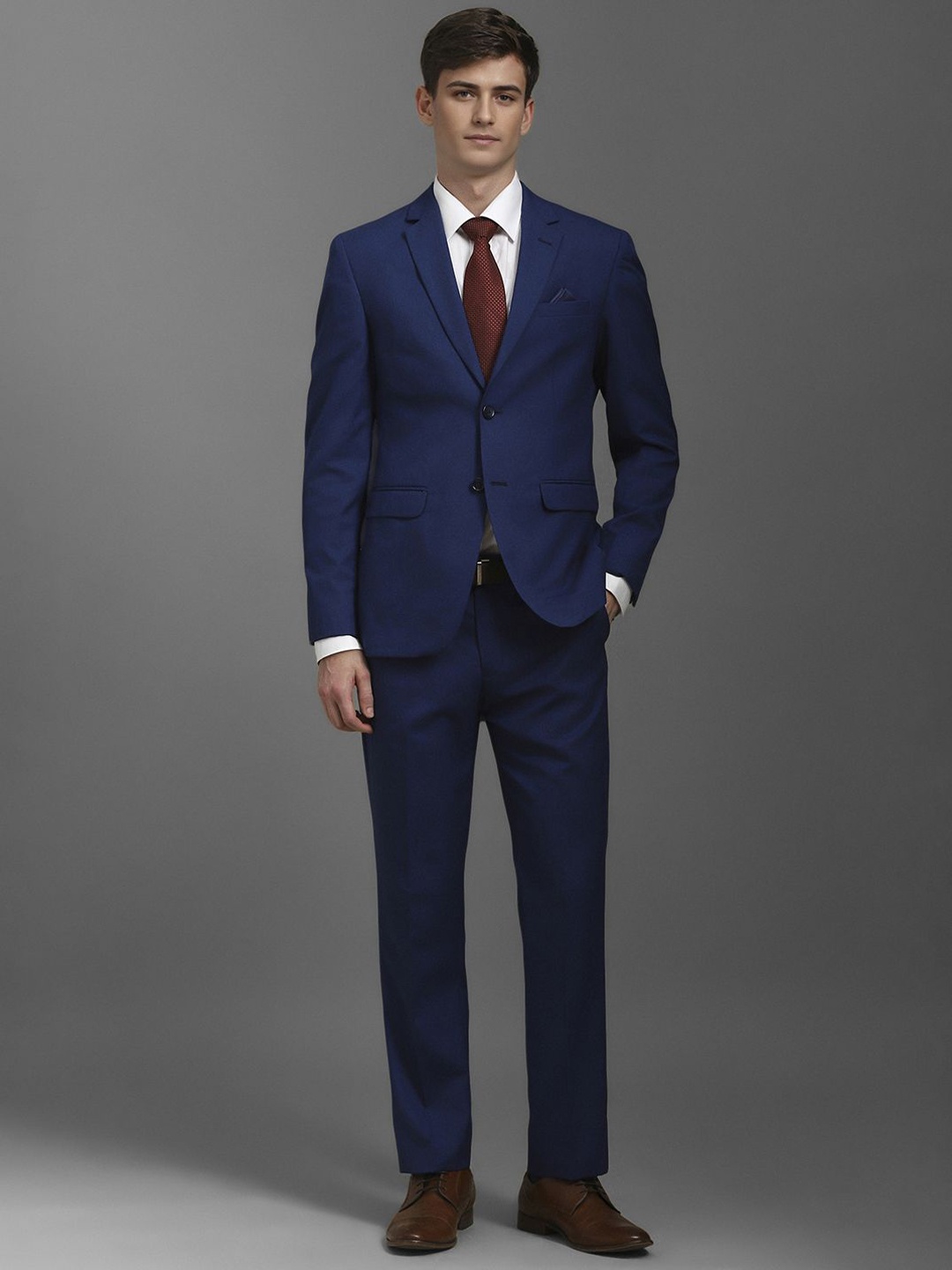 Louis Philippe Men Notched Lapel Slim Fit Two-Piece Formal Suit, Navy blue