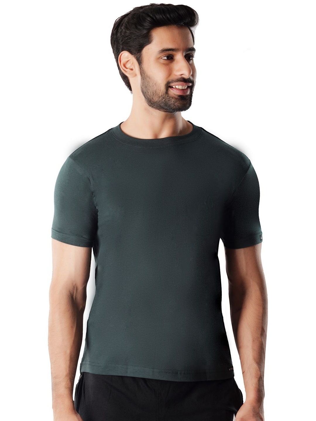 

Crusoe Men Solid Round Neck Cotton T-shirt, Charcoal