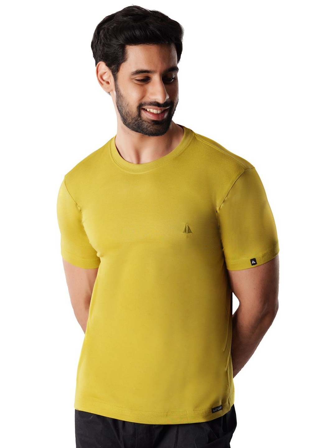 

Crusoe Men Solid Round Neck Cotton T-shirt, Mustard