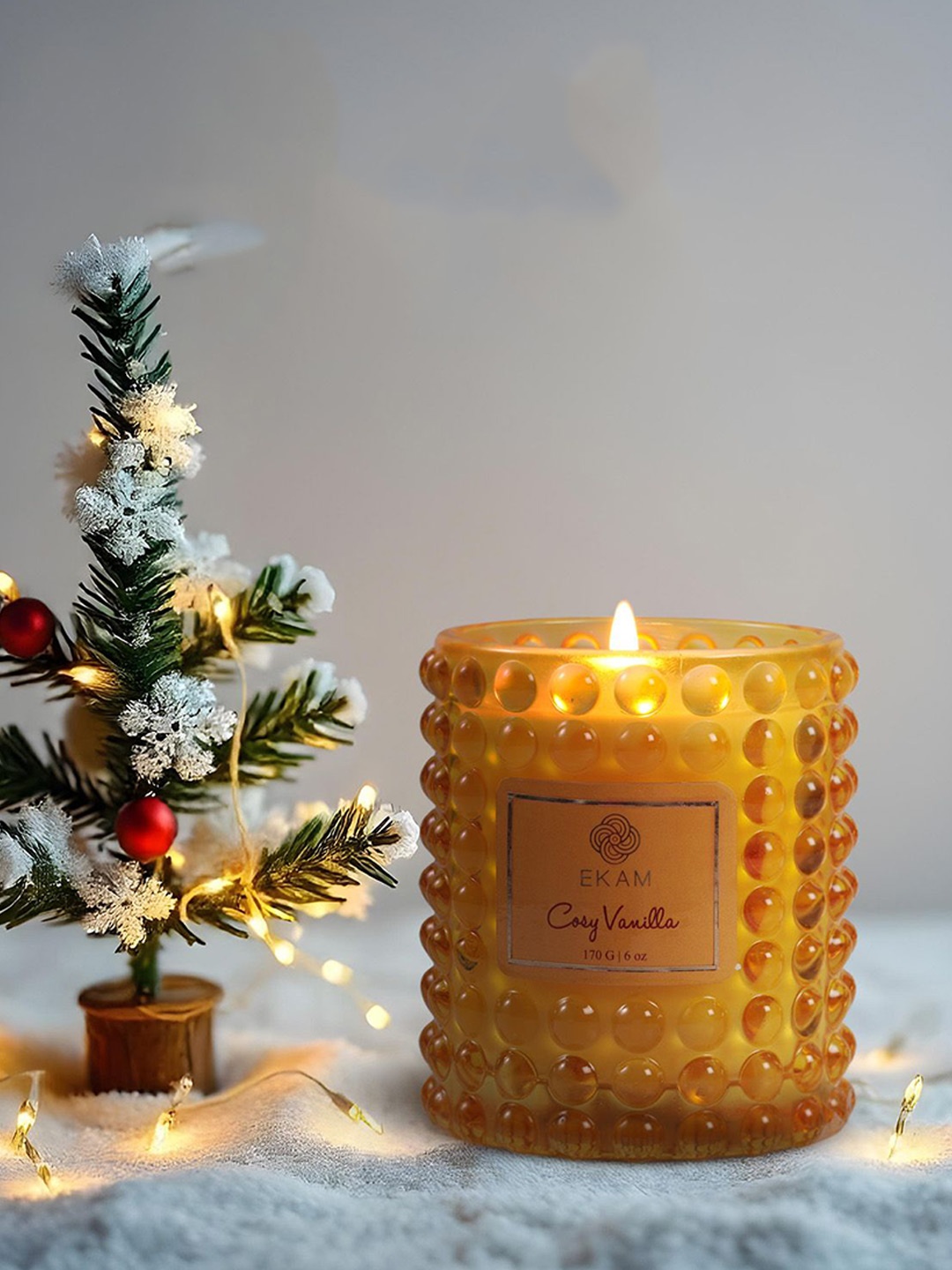 

Ekam White Cosy Vanilla 6 oz Hobnail Scented Christmas Jar Candle