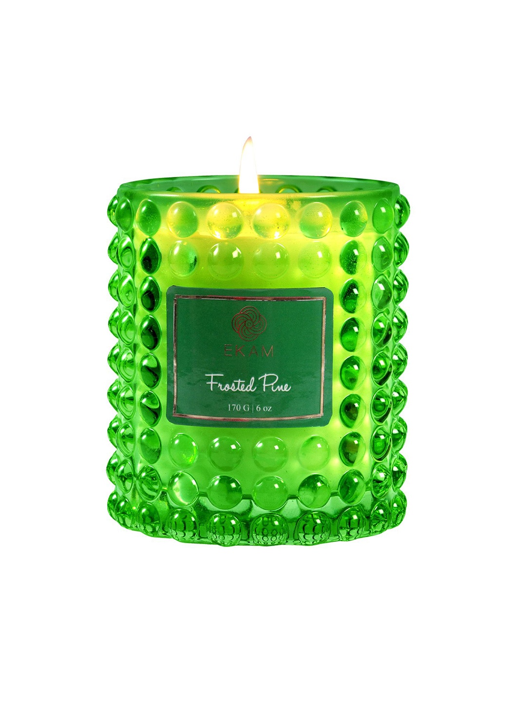 

Ekam Green Frosted Pine 6 oz Hobnail Scented Christmas Jar Candle