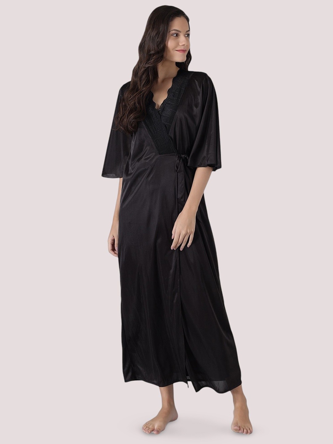 

SEPHANI Women V-Neck Maxi Nightdress, Black
