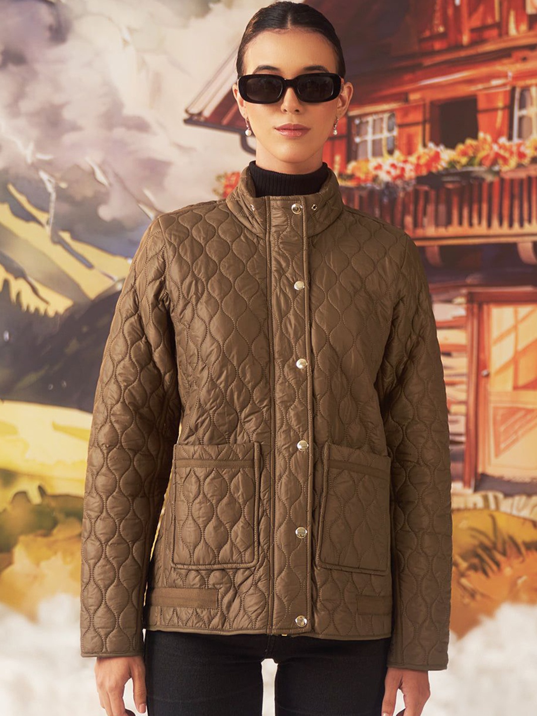 

Lakshita Women Acrylic Quilted Jacket, Olive