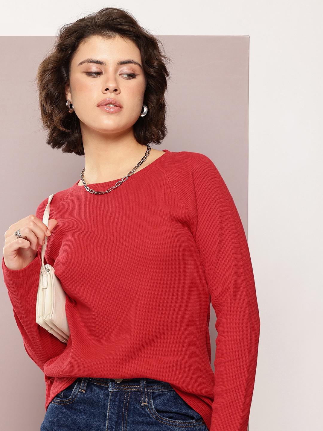 

Kook N Keech Self Design Raglan Sleeves Pure Cotton T-shirt, Red