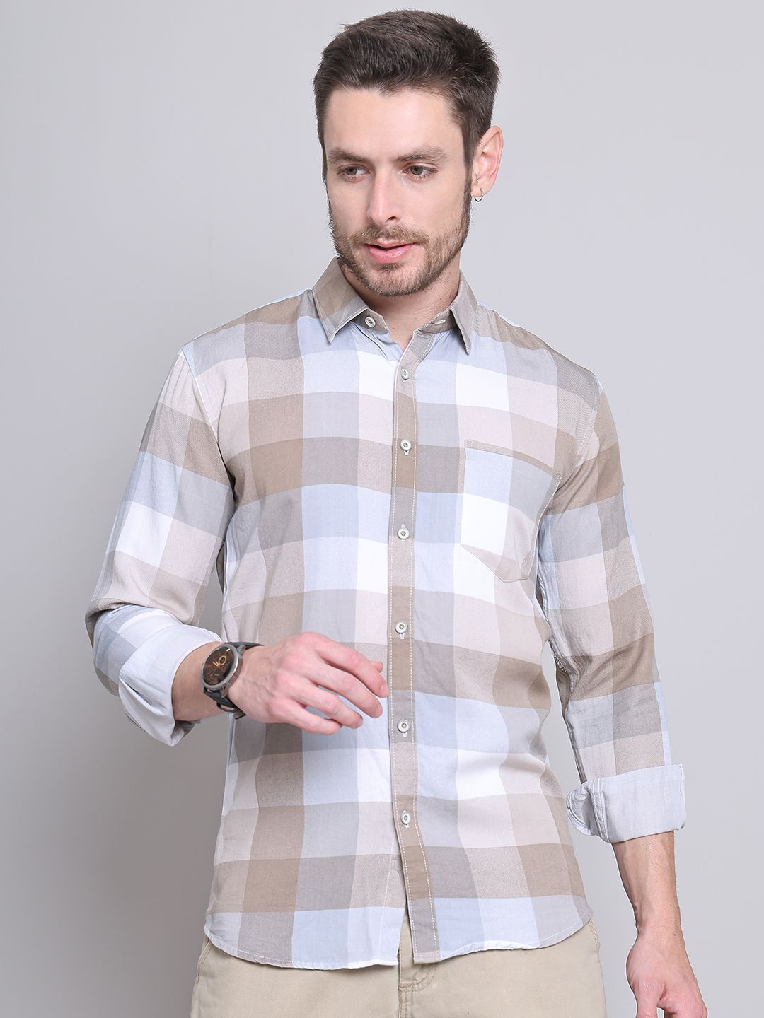 

Majestic Man Men Comfort Spread Collar Solid Cotton Slim Fit Casual Shirt, Blue