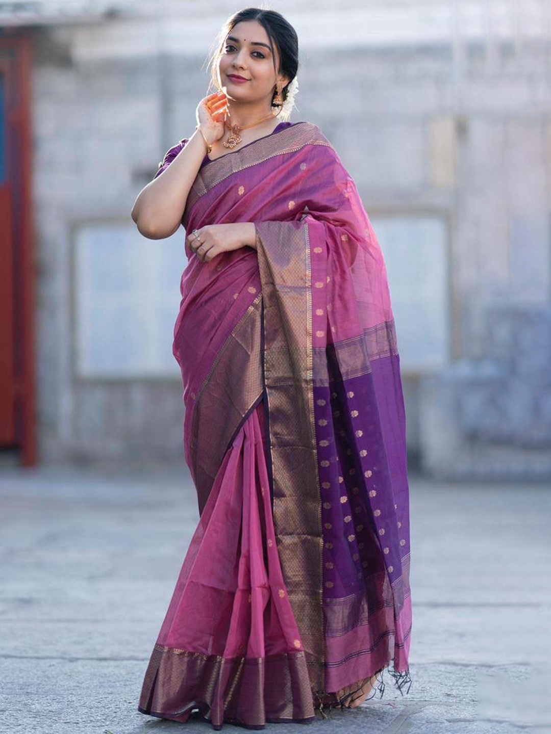 

bansari textiles Woven Design Zari Kanjeevaram Saree, Pink