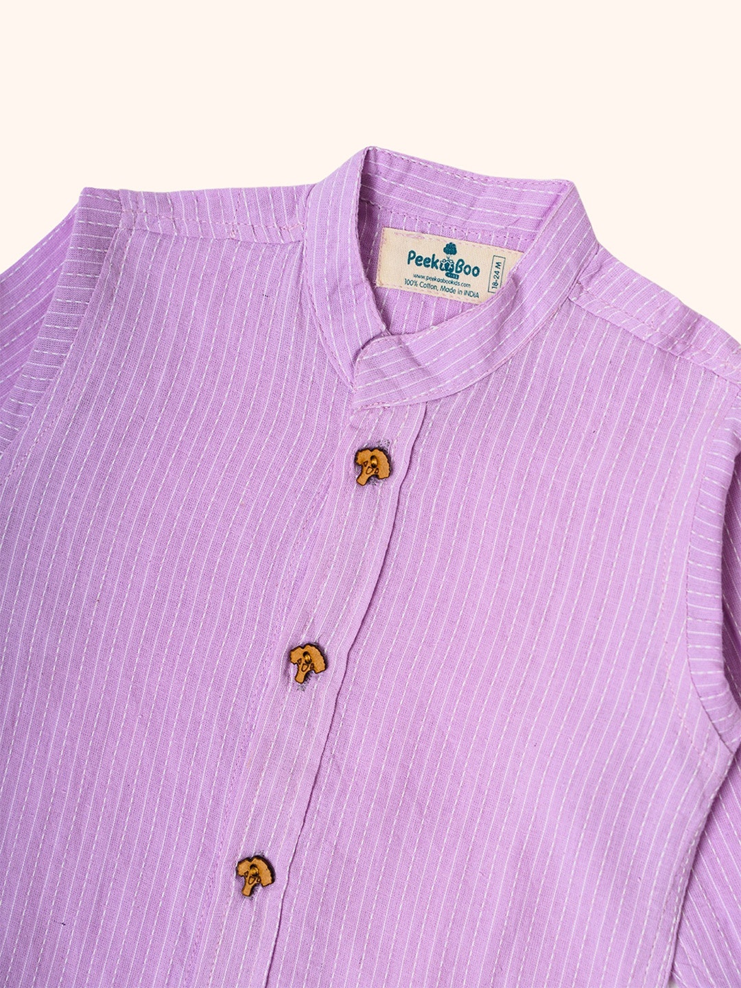 

Peekaaboo Kids Boys Mandarin Collar Vertical Striped Cotton Casual Shirt, Lavender