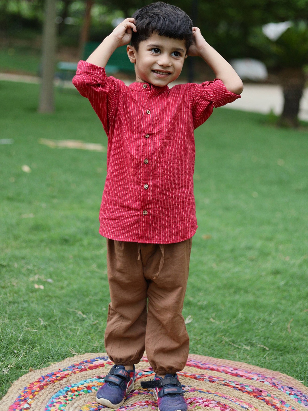 

Peekaaboo Kids Boys Mandarin Collar Solid Cotton Casual Shirt, Pink