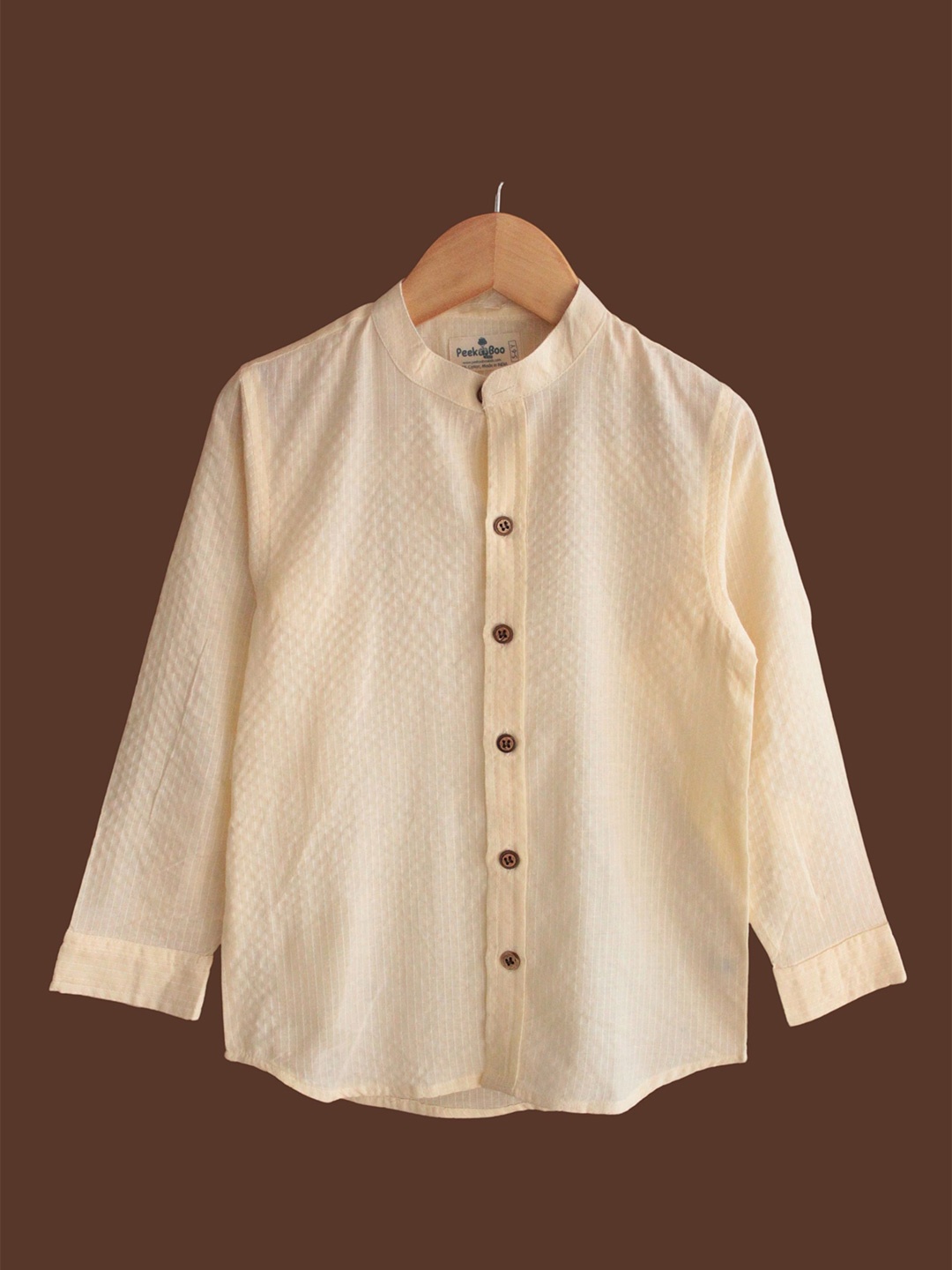 

Peekaaboo Kids Boys Mandarin Collar Solid Cotton Casual Shirt, Yellow