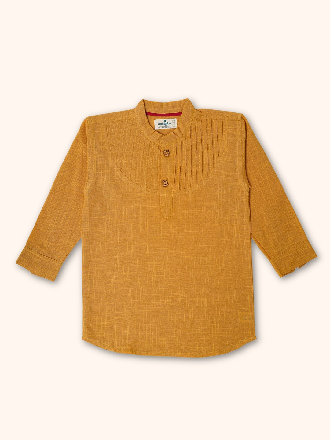 Peekaaboo Kids Boys Mandarin Collar Solid Cotton Casual Shirt, Yellow