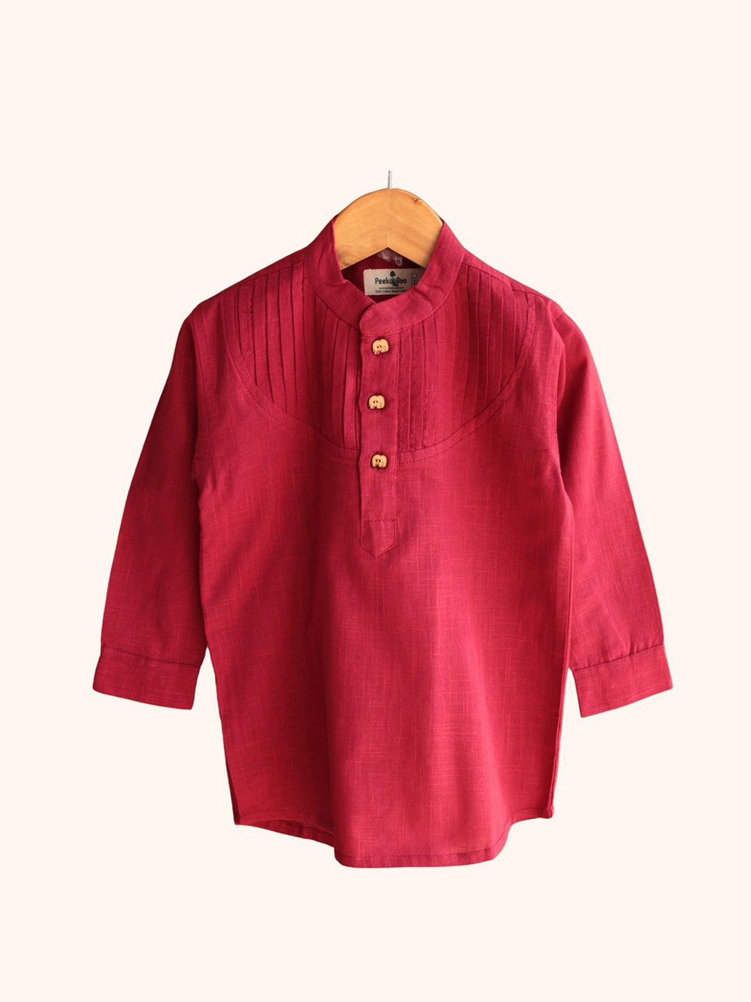 

Peekaaboo Kids Boys Band Collar Solid Cotton Casual Shirt, Pink