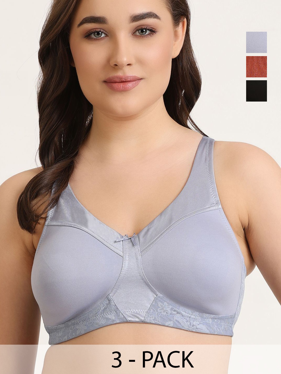 DressBerry Women Pack of 3 Non-Wired Full Coverage Seamless Bra, Black