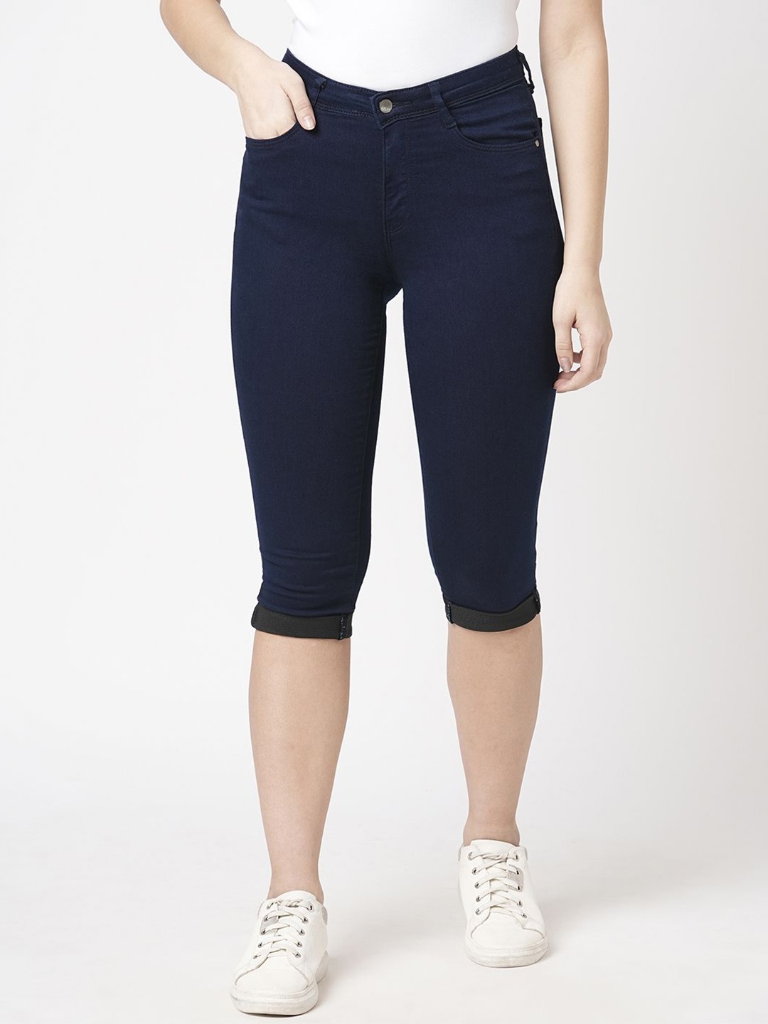 

Kraus Jeans Women Mid-Rise Slim Fit Cotton Capris, Blue