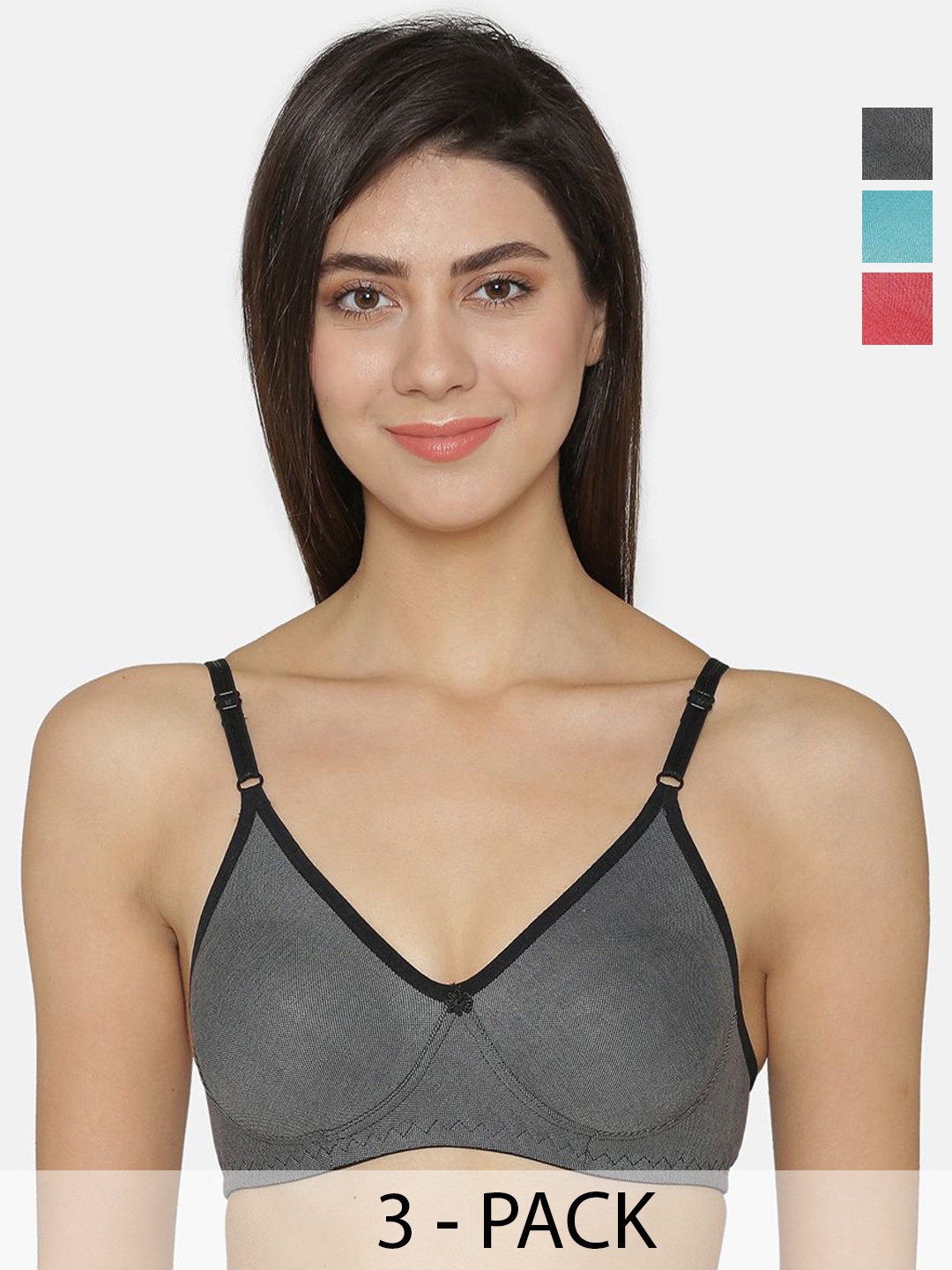 

DressBerry Women Pack Of 3 Full Coverage T-shirt Bra, Red