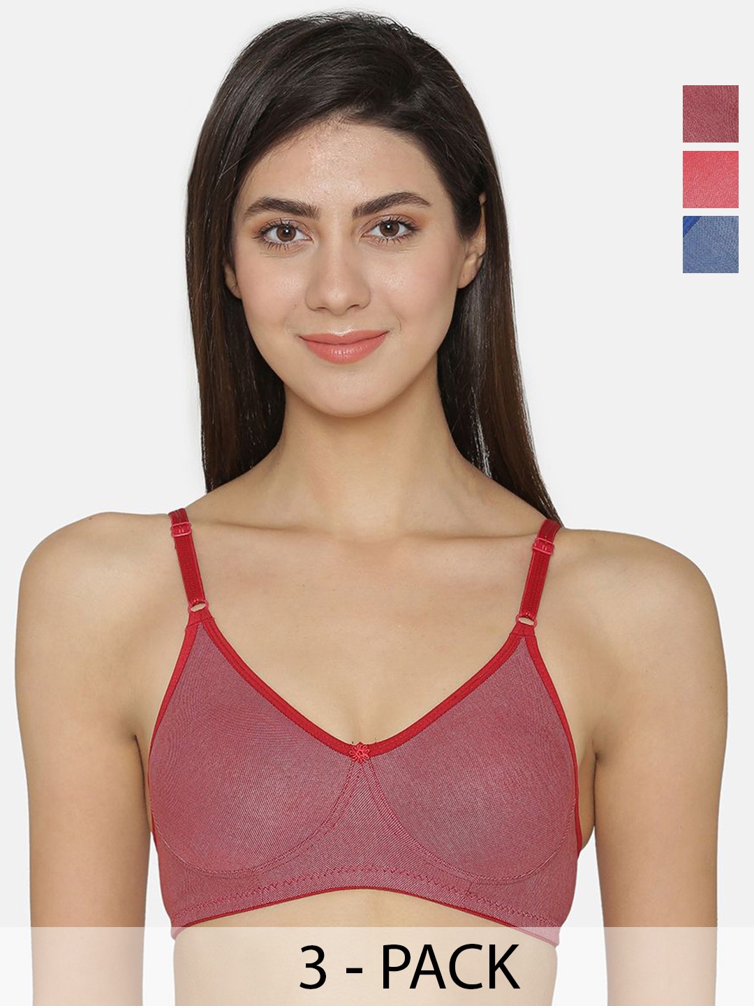 

DressBerry Pack of 3 Self Design Medium Coverage Non Padded T-shirt Bra, Maroon