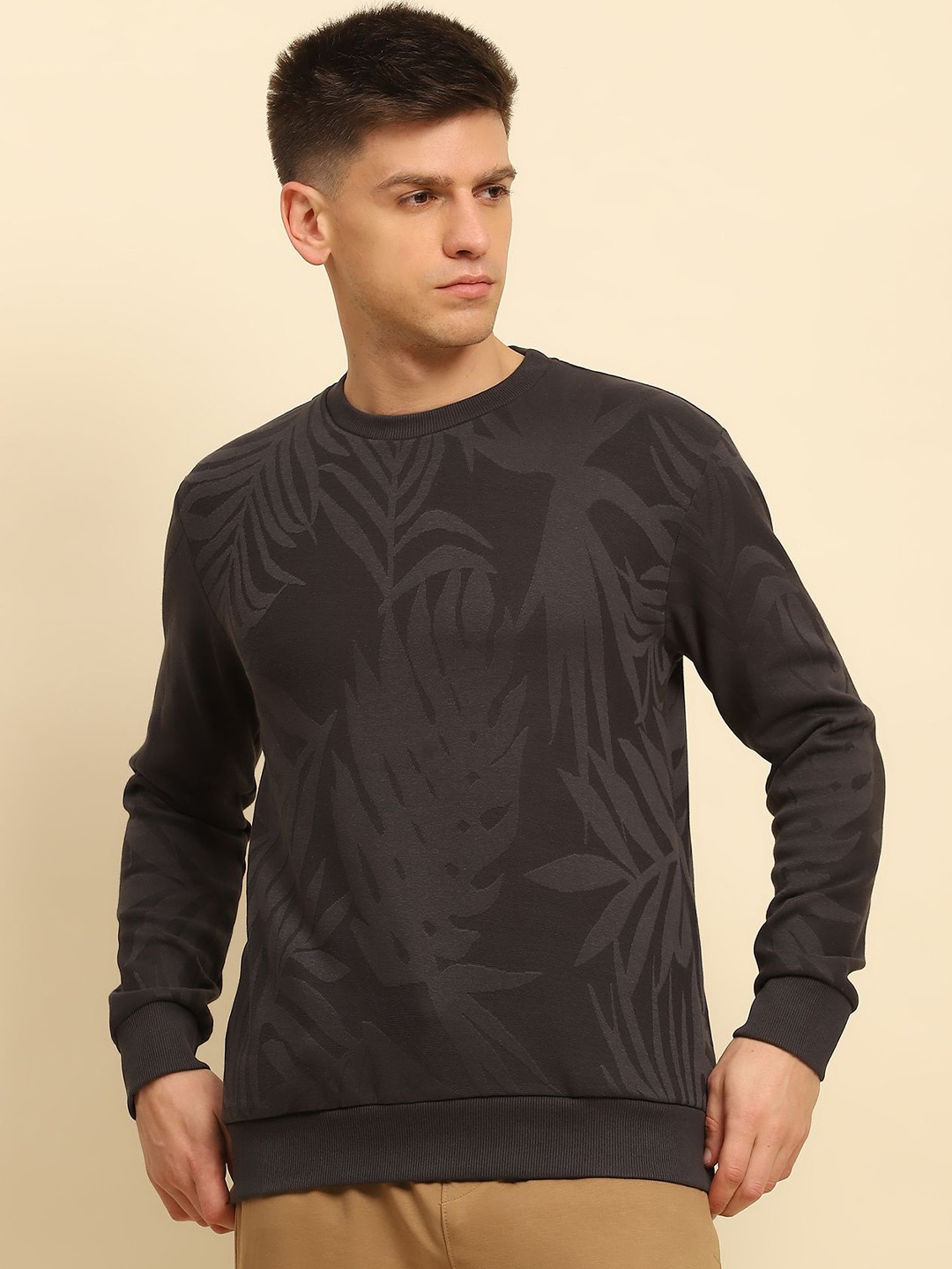 

Global Republic Men Self Design Sweatshirt, Grey