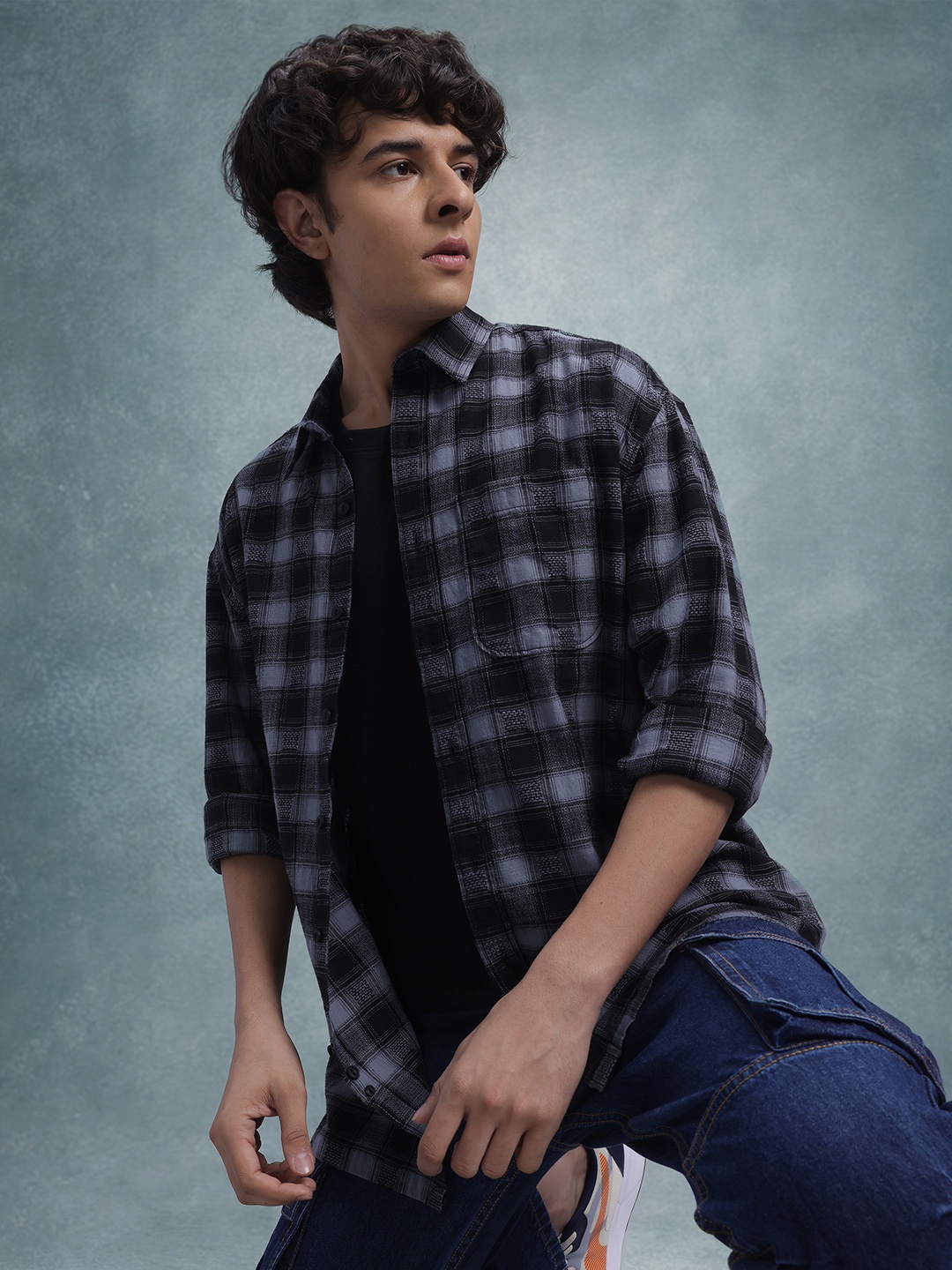 

The Roadster Lifestyle Co. Relaxed Buffalo Checked Pure Cotton Casual Shirt, Black