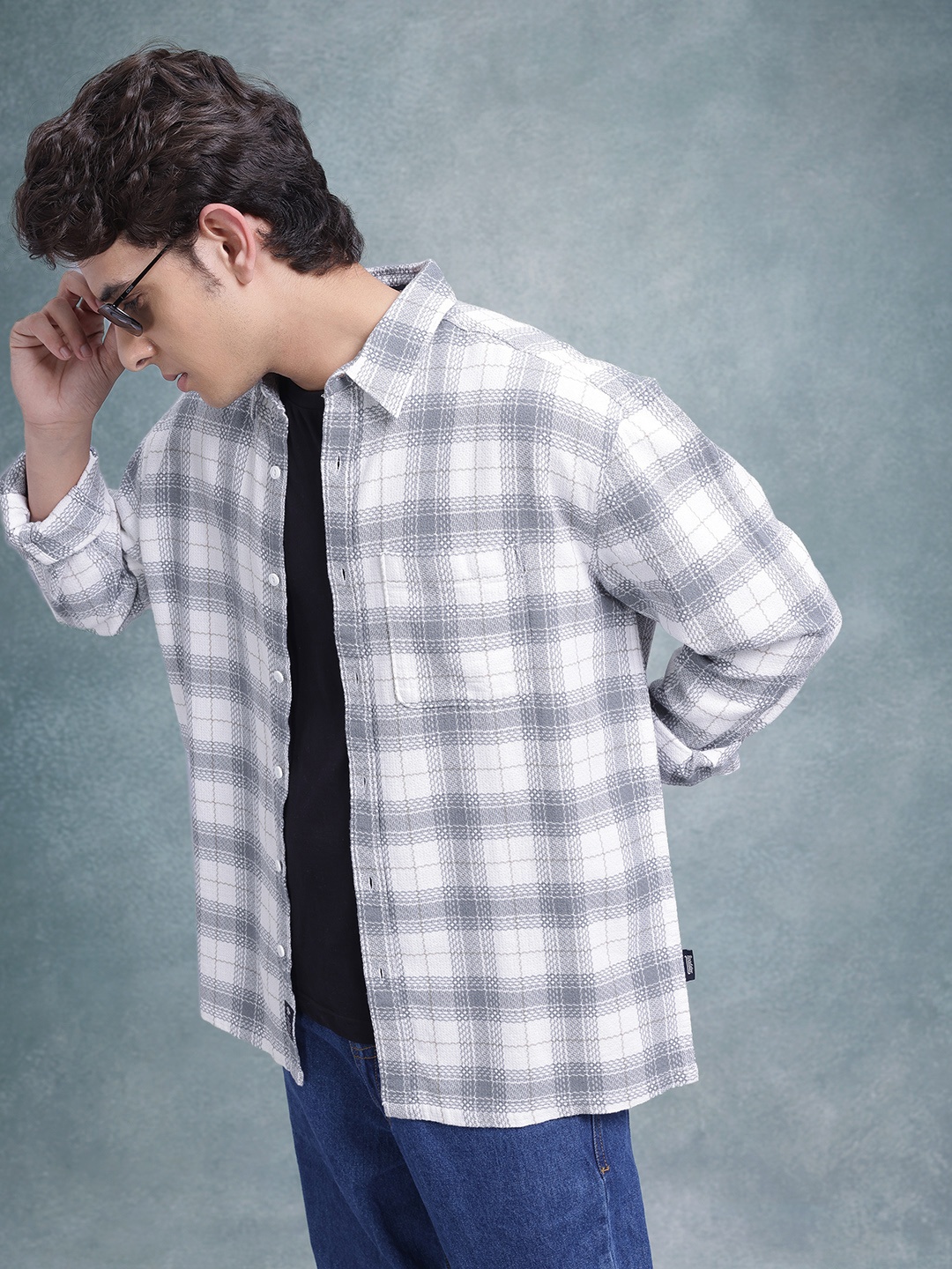 

The Roadster Lifestyle Co. Relaxed Checked Pure Cotton Casual Shirt, White