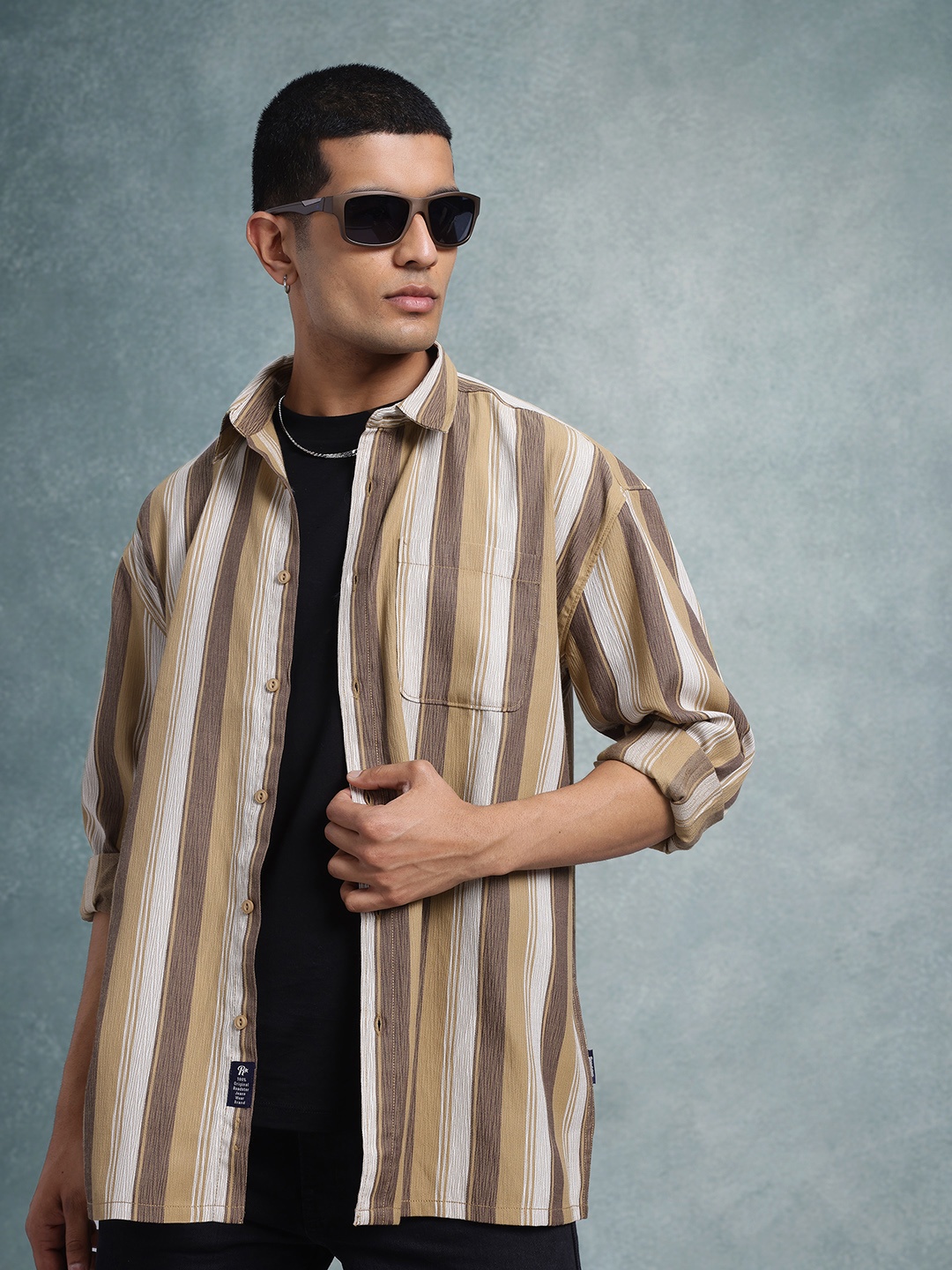 

The Roadster Lifestyle Co. Relaxed Striped Textured Casual Shirt, Brown