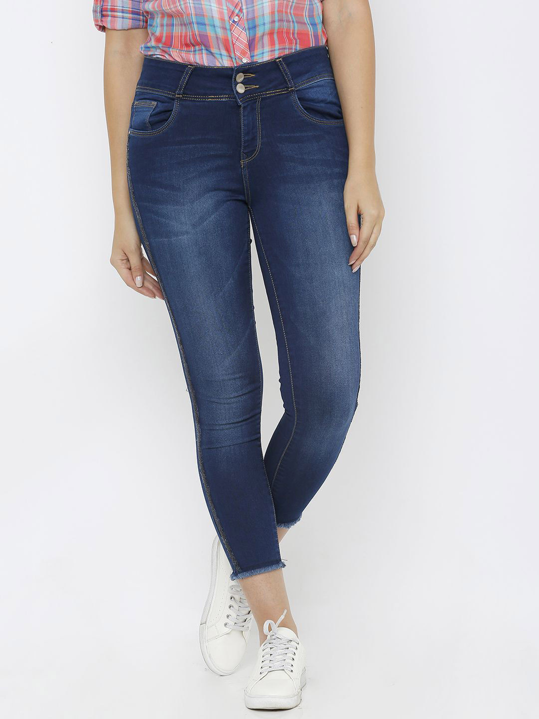 

Kraus Jeans Women Skinny Fit Light Fade Cotton Cropped Jeans, Blue