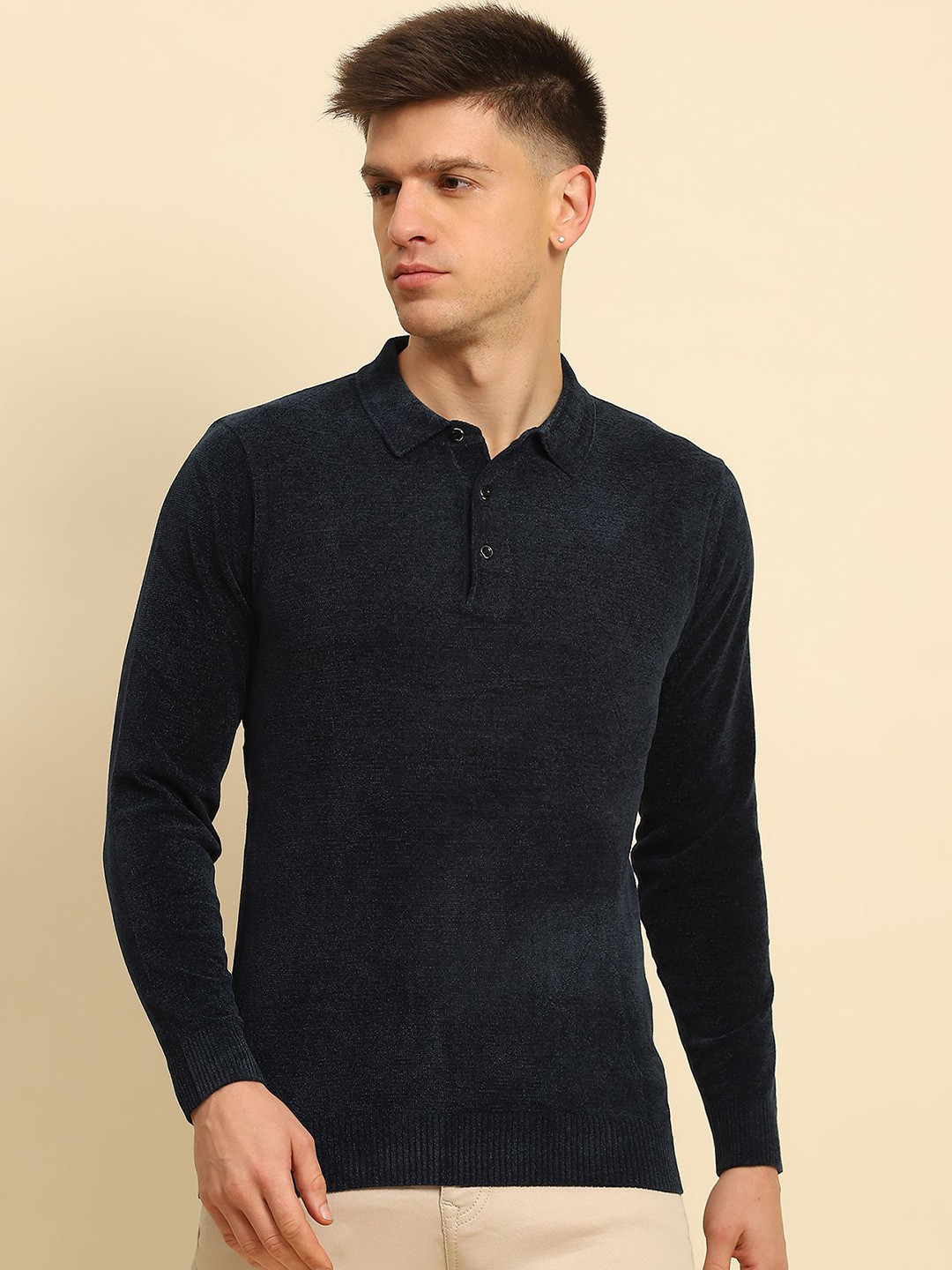 

Global Republic Men Shirt Collar Pullover, Navy blue