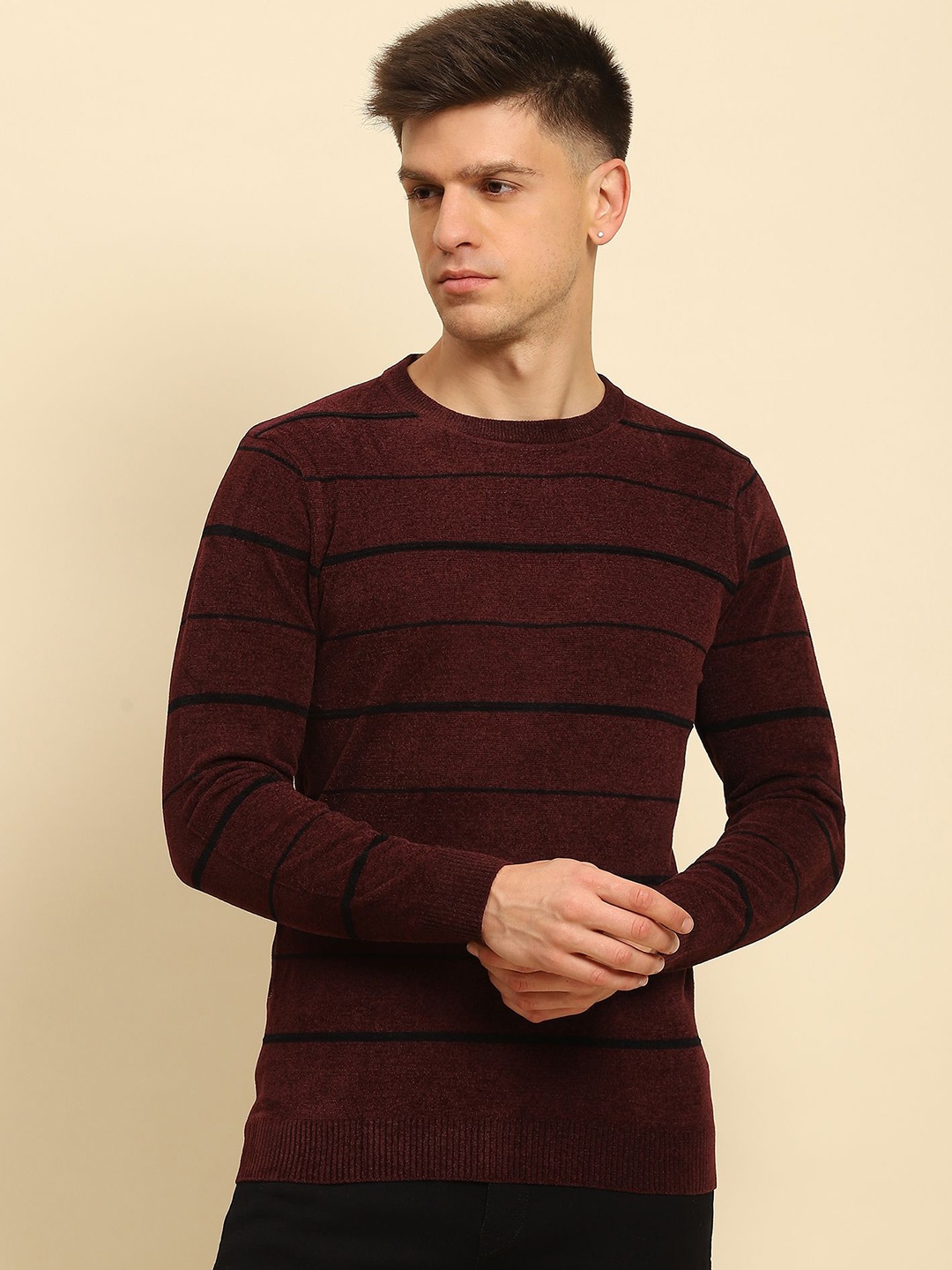 

Global Republic Men Striped Pullover, Maroon