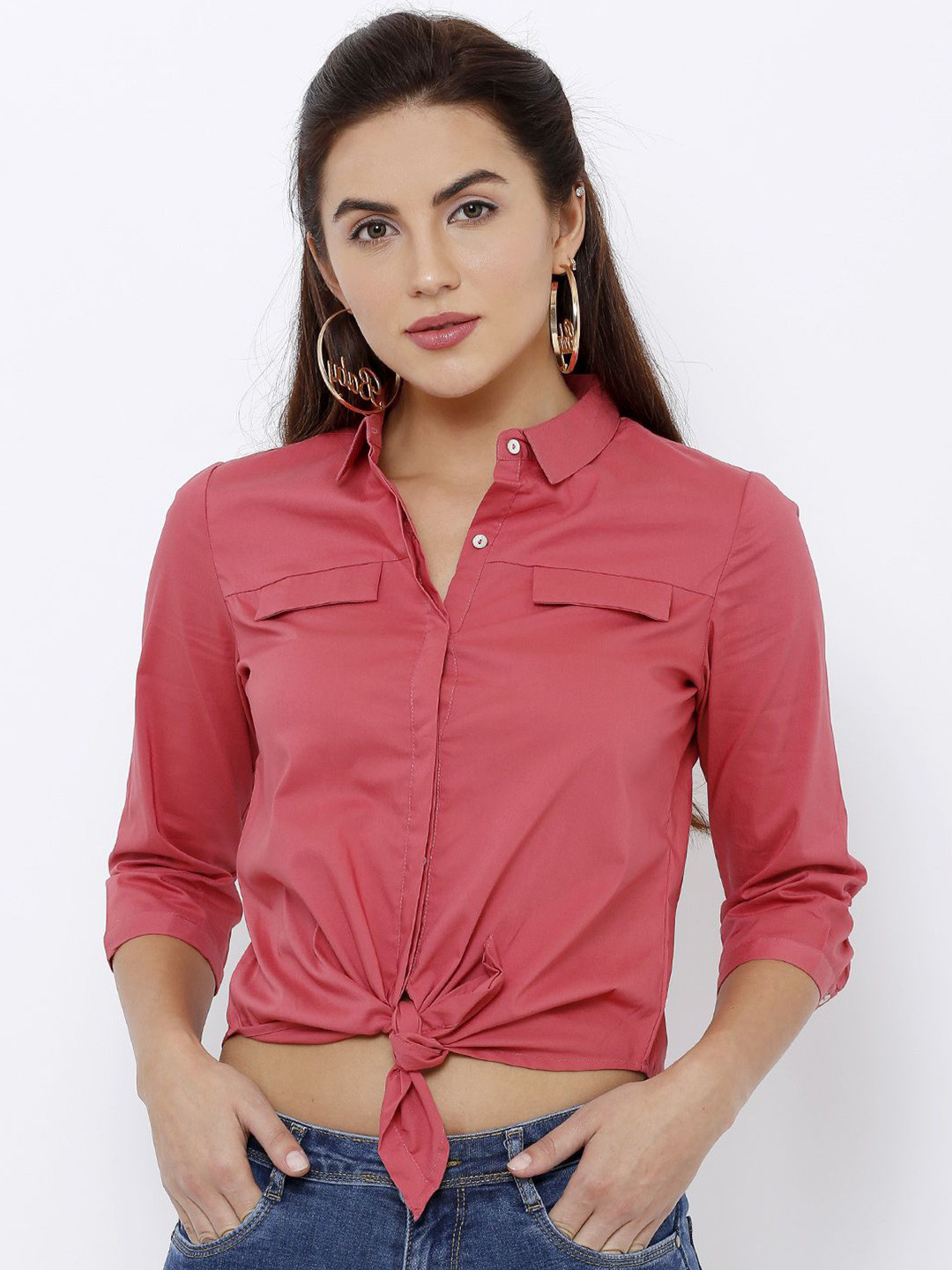 

Kraus Jeans Women Spread Collar Solid Cotton Slim Fit Casual Shirt, Pink