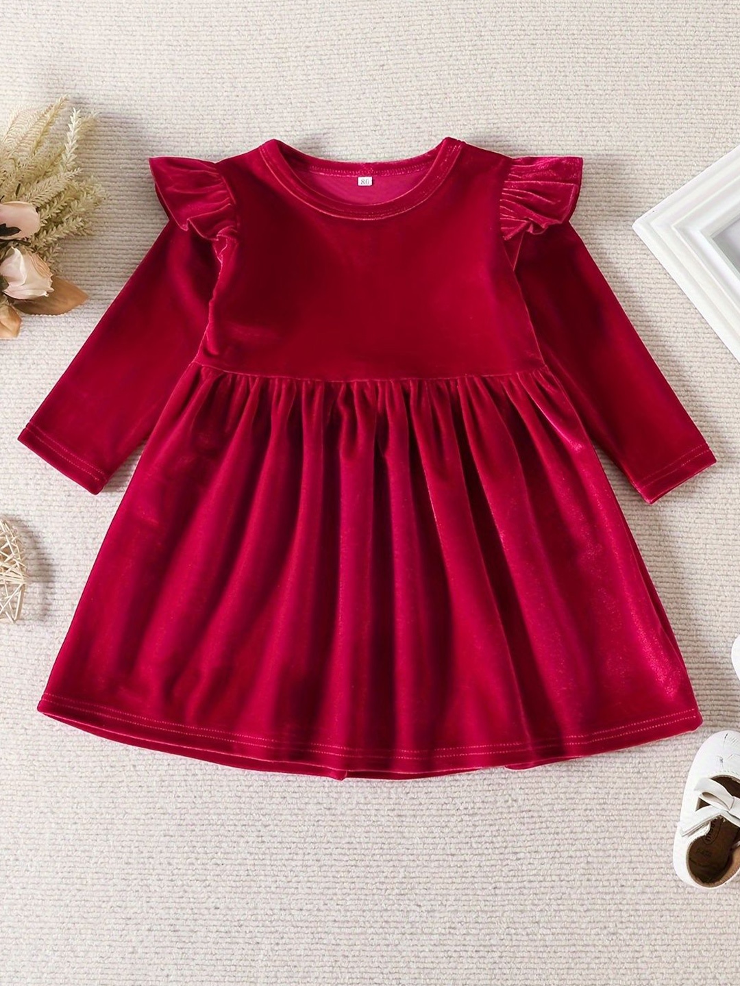 

LYTIX Girls Ruffled Velvet Fit & Flare Dress, Red