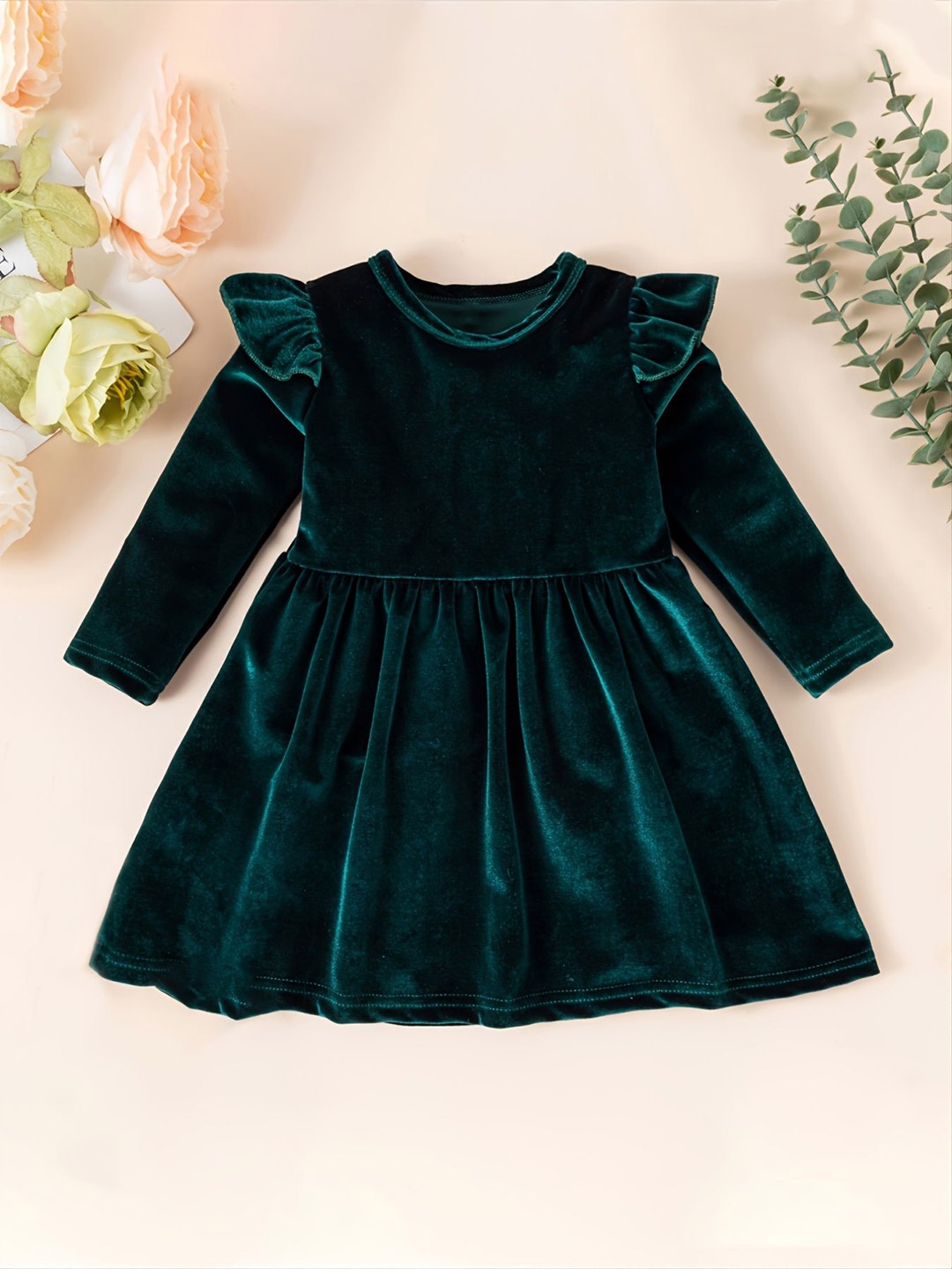 

LYTIX Girls Ruffled Velvet Fit & Flare Dress, Green