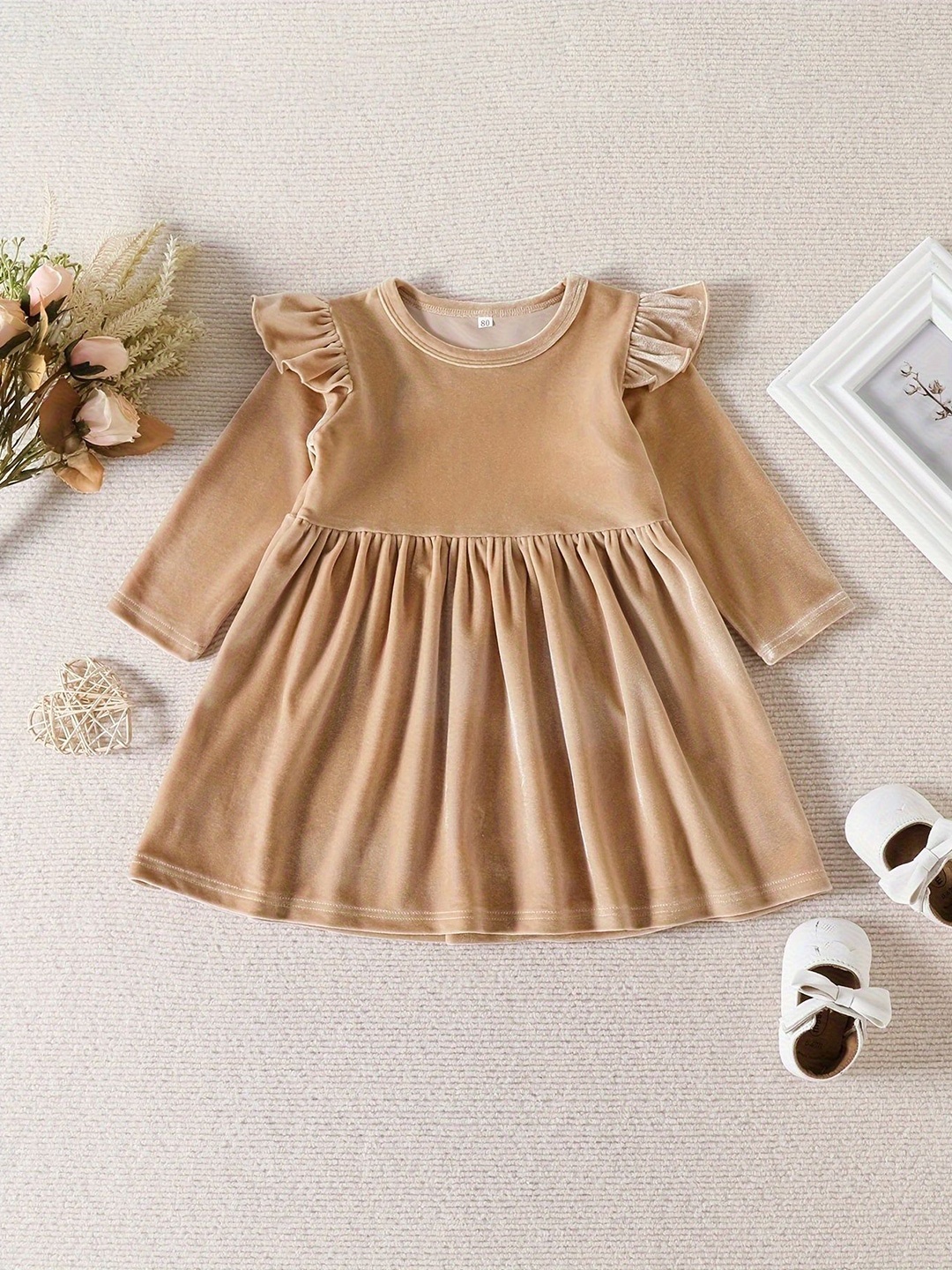 

LYTIX Girls Velvet Fit & Flare Dress, Beige