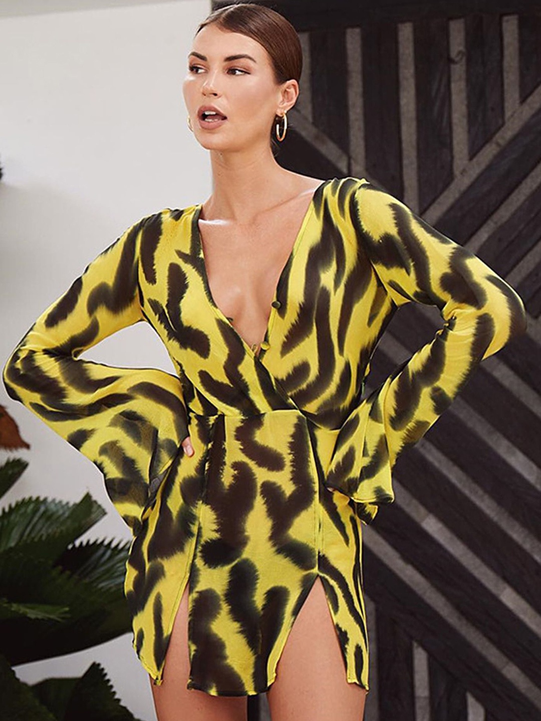 

LULU & SKY Women Animal Printed Fit and Flare Dress, Yellow