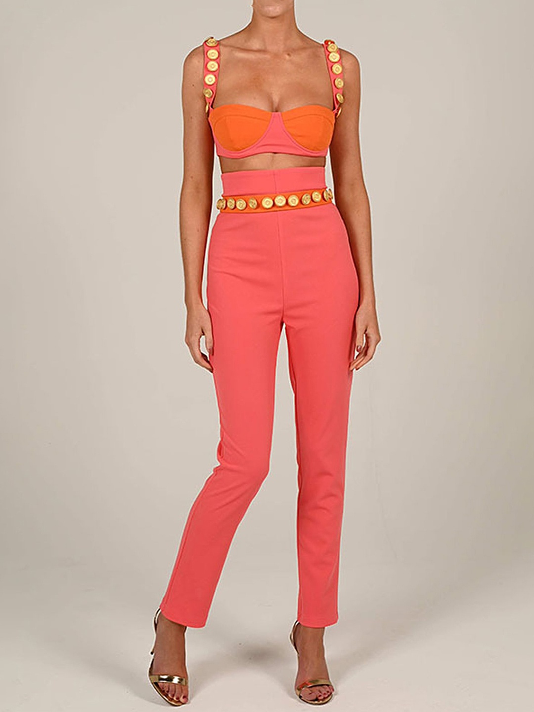 

LULU & SKY Shoulder Strap Crop Top With Trousers, Pink