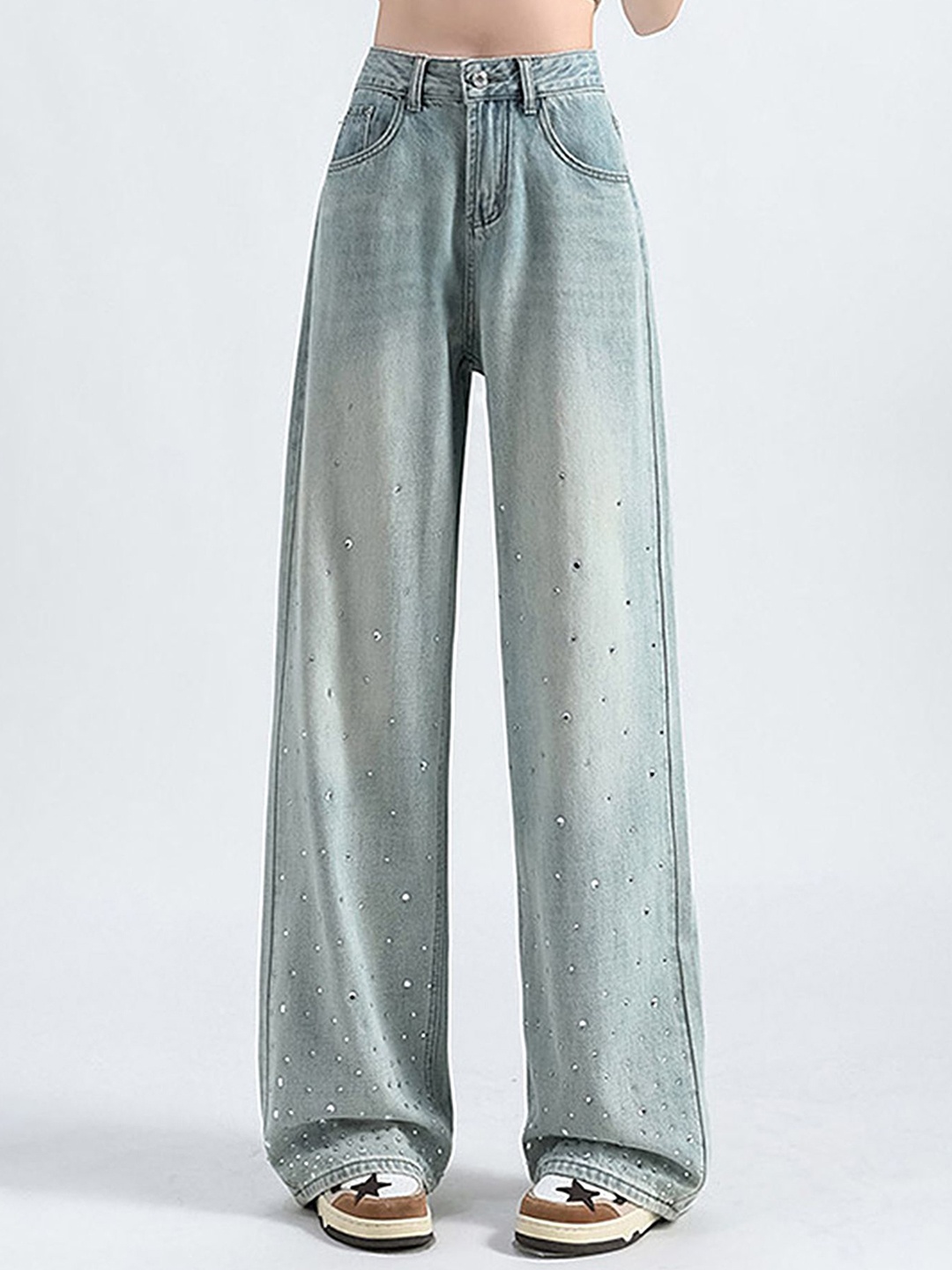 

LULU & SKY Women Straight Fit High-Rise Heavy Fade Jeans, Blue