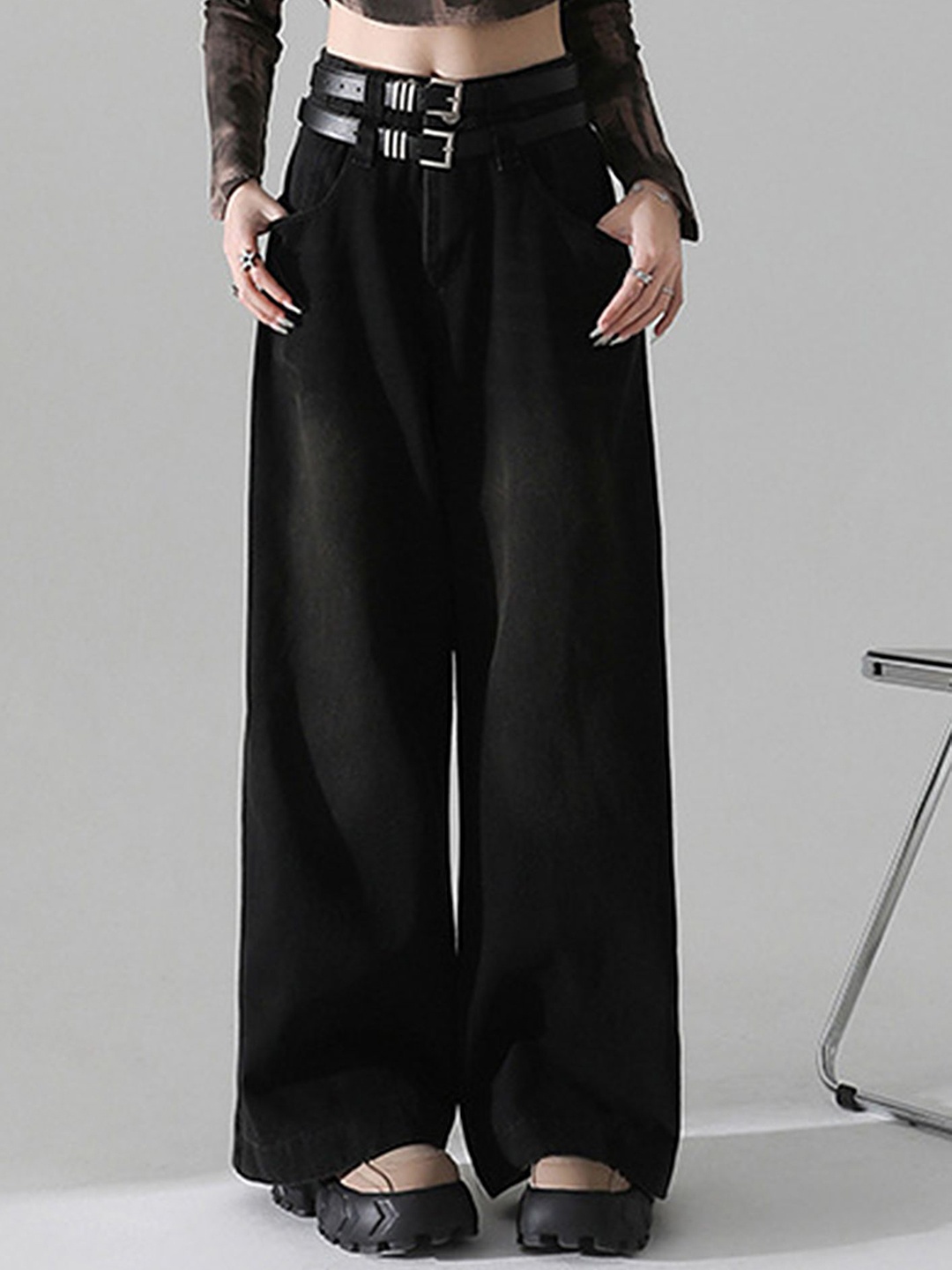 

LULU & SKY Women High-Rise Wide Leg Jeans, Black
