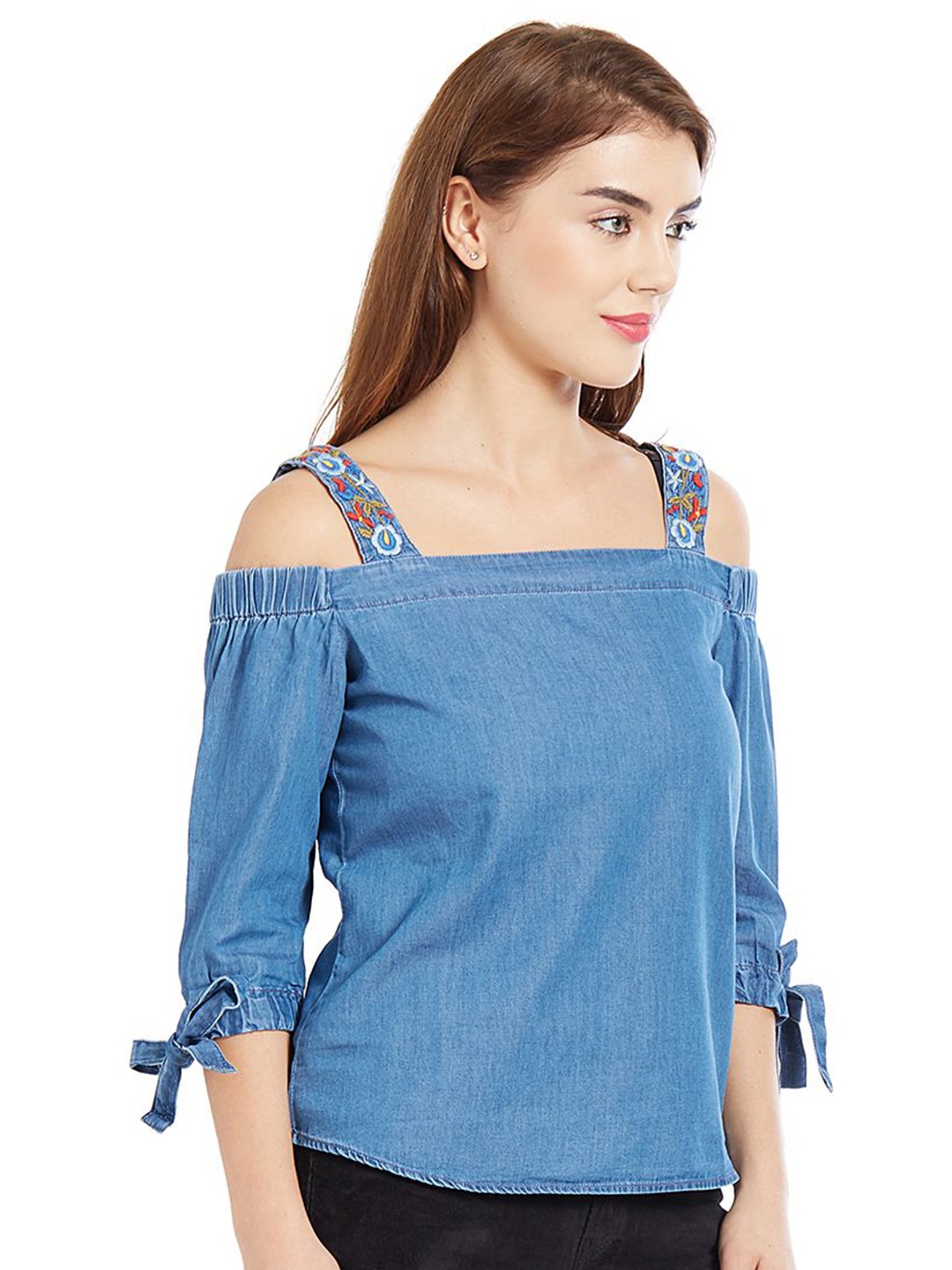

Kraus Jeans Cold-Shoulder Cotton Top, Blue