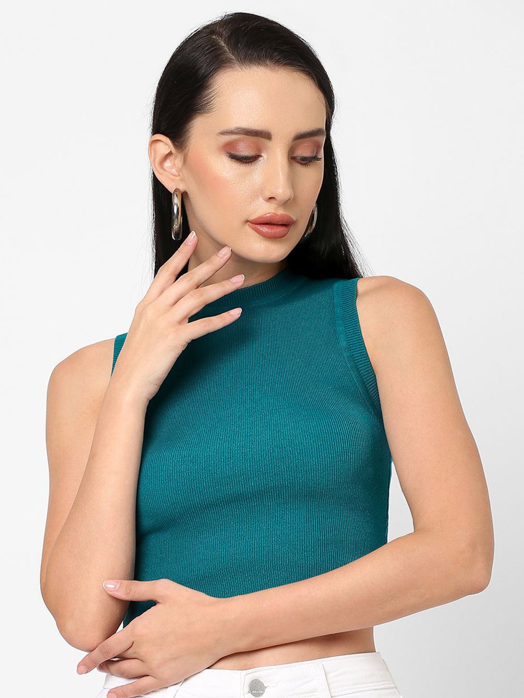 

Kraus Jeans Women Sleeveless Crop Top, Teal