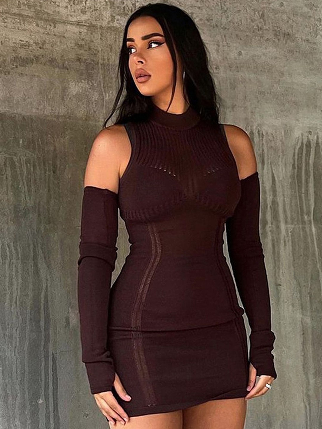 

LULU & SKY Women Cold-Shoulder Bodycon Dress, Brown