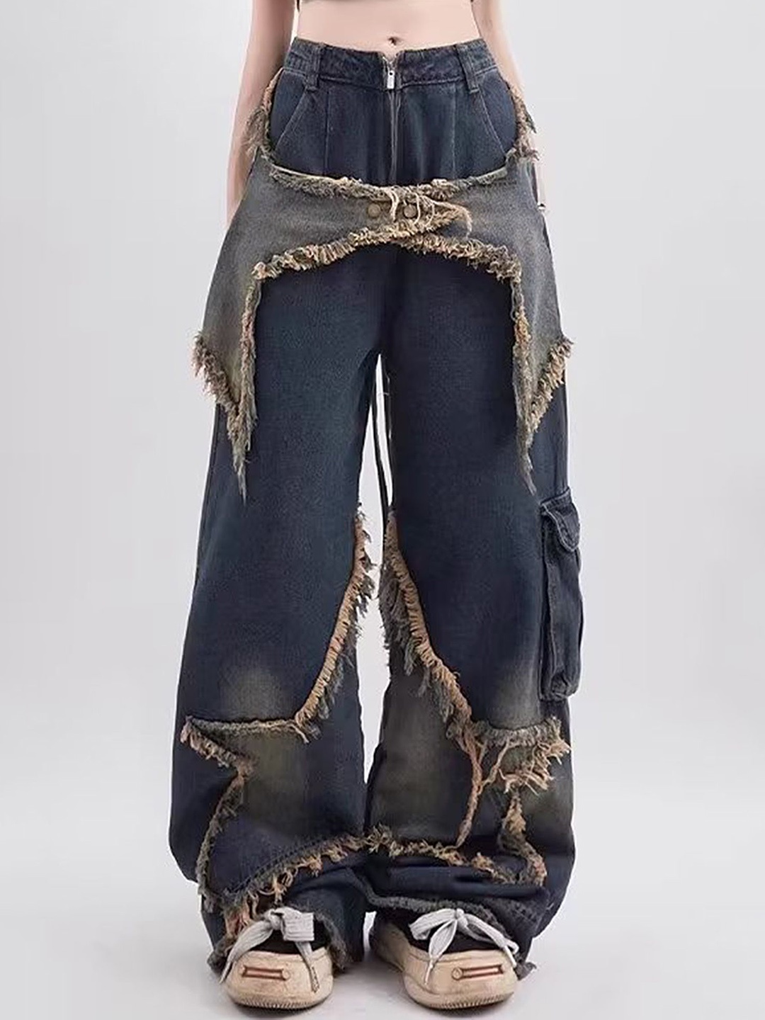 

LULU & SKY Women Straight Fit High-Rise Slash Knee Jeans, Blue