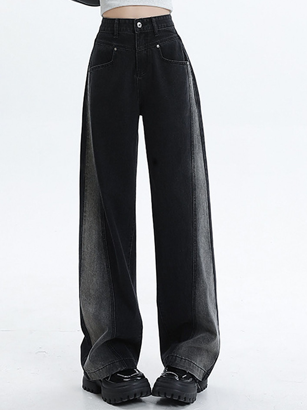 

LULU & SKY Women Straight Fit High-Rise Cotton Jeans, Black