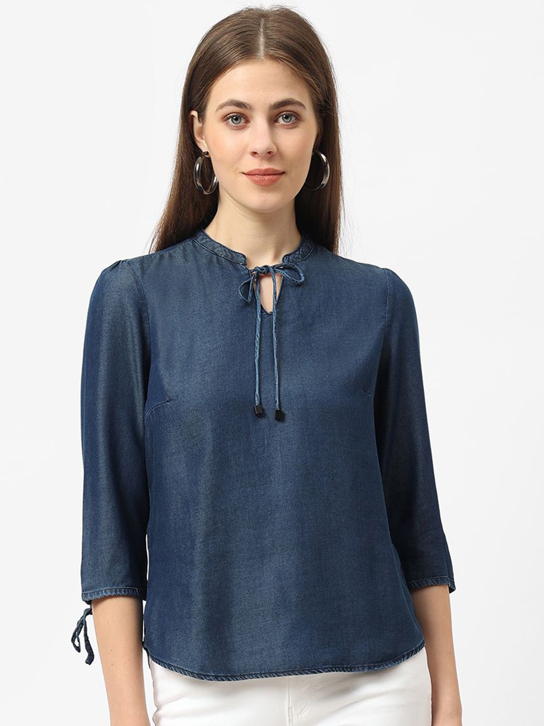 

Kraus Jeans Women Tie-Up Neck Denim Top, Blue