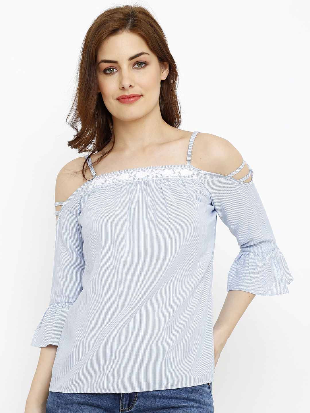

Kraus Jeans Women Embroidered Bardot Top, Blue