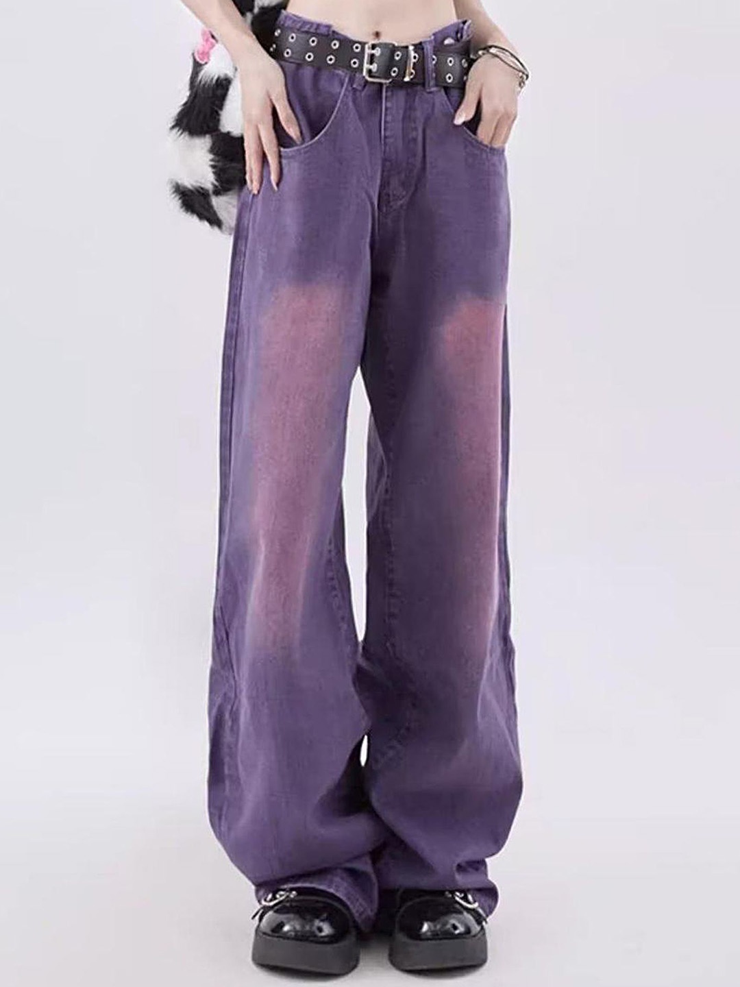 LULU & SKY Women Wide Leg High-Rise Jeans, Purple