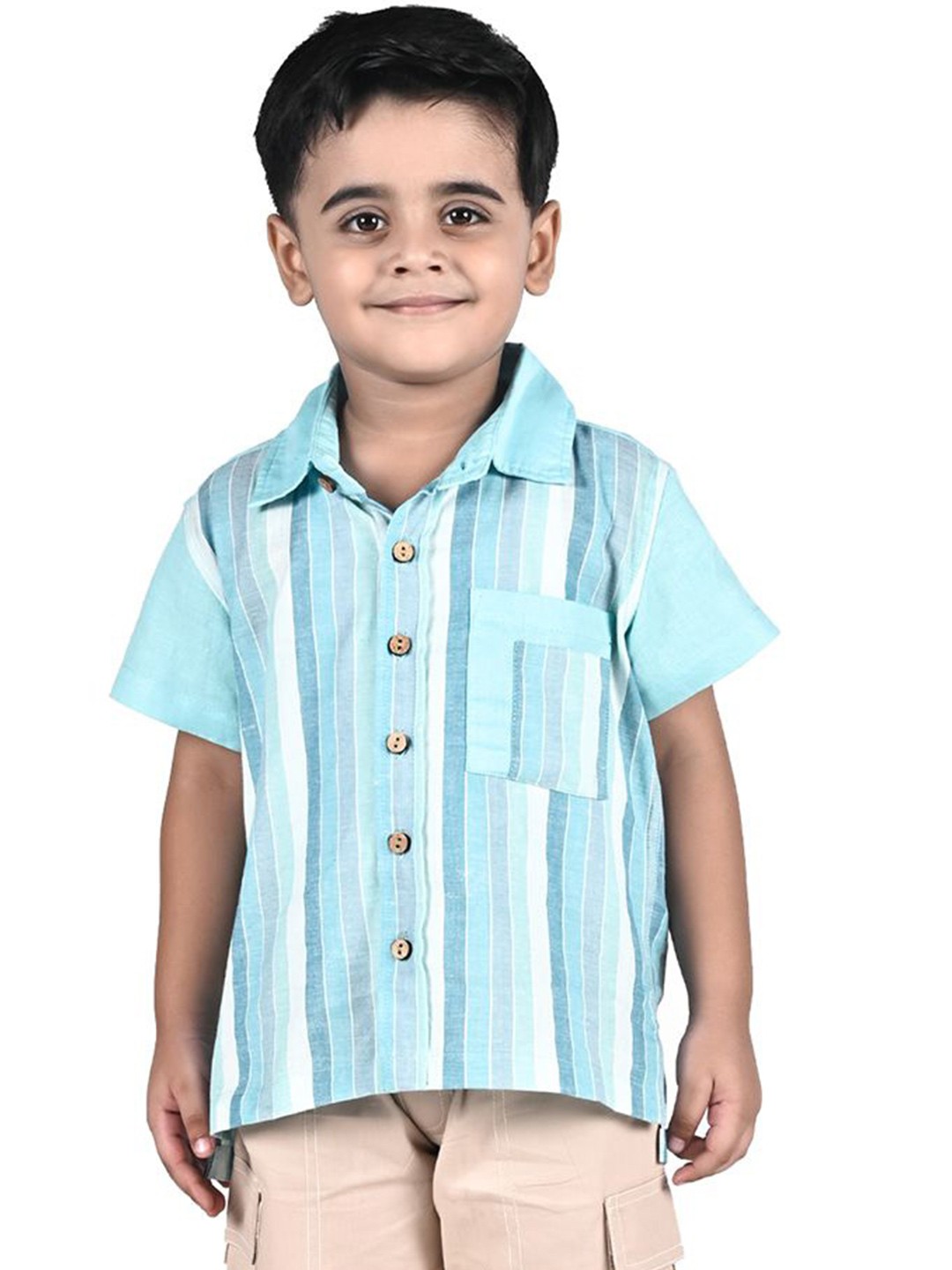 

Soleilclo Boys Comfort Spread Collar Vertical Striped Cotton Casual Shirt, Turquoise blue