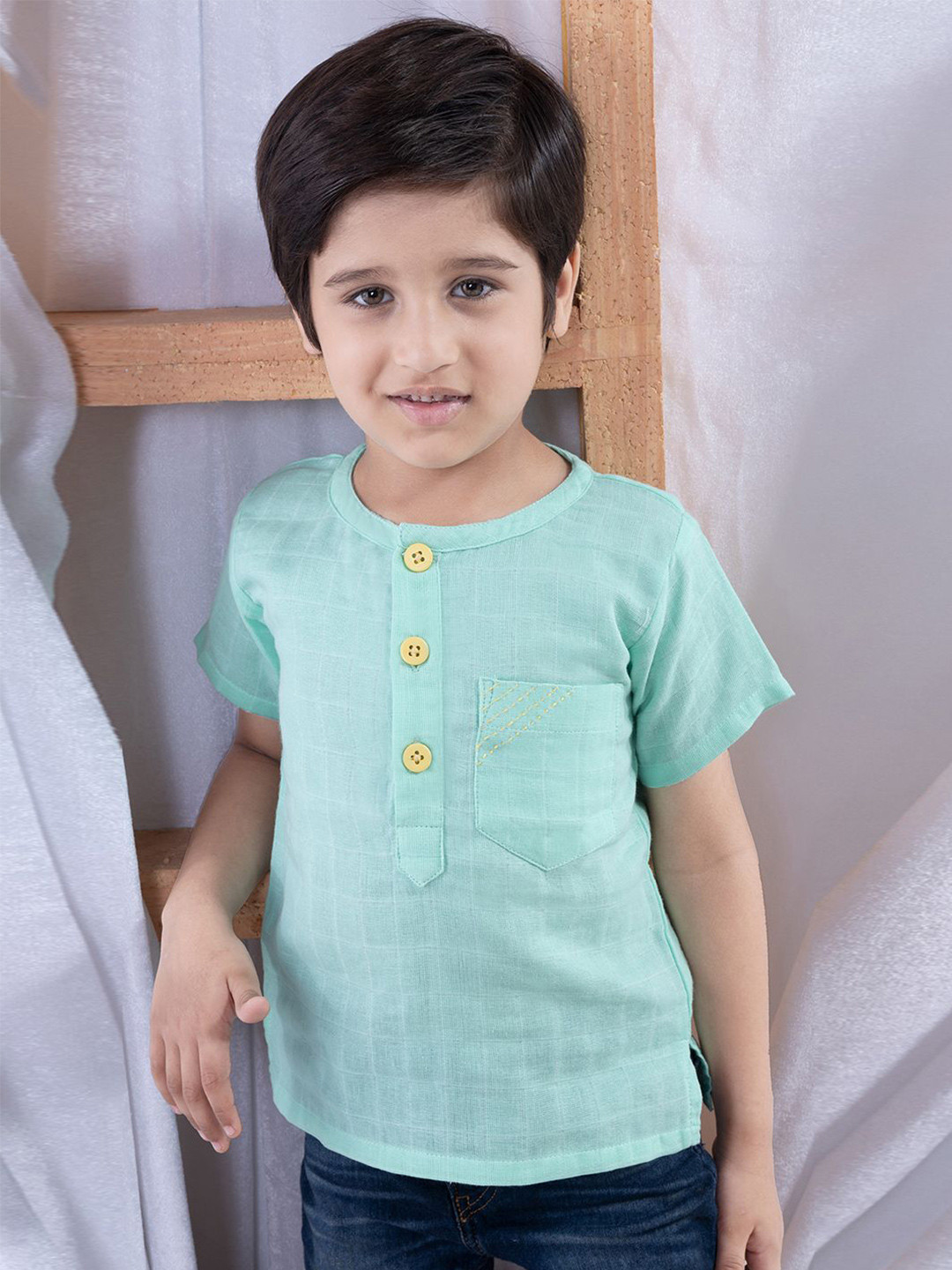 

Soleilclo Boys Comfort Mandarin Collar Solid Cotton Casual Shirt, Sea green