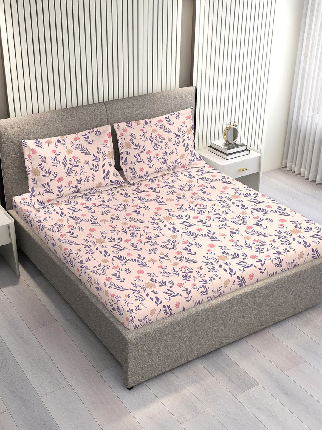 

Layers Marigold Pink & Blue Floral Cotton 144 TC Double King Bedsheet Set-2.74 m x 2.74 m