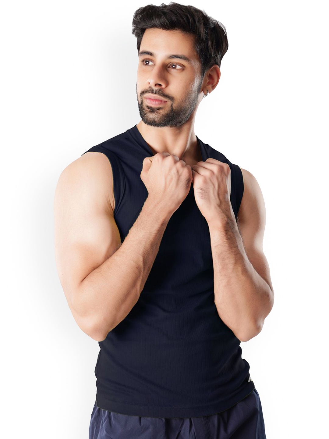 

Crusoe Men Round Neck Cotton Gym Innerwear Vest, Navy blue
