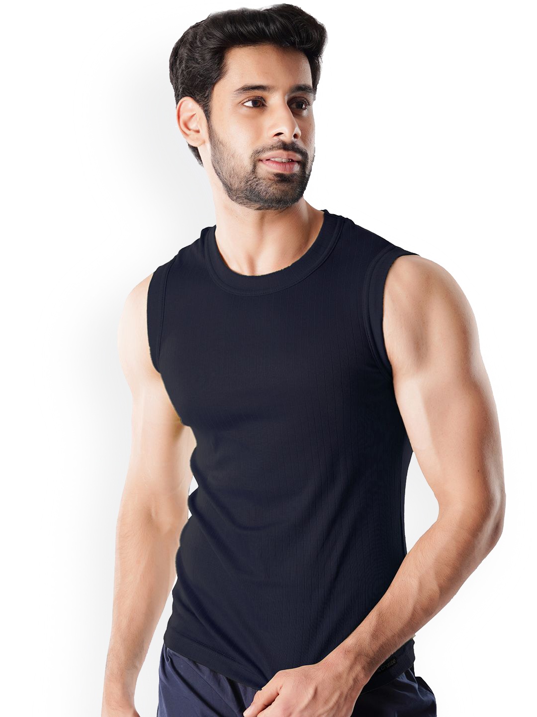 

Crusoe Men Round Neck Combed Cotton Basic Vest, Navy blue