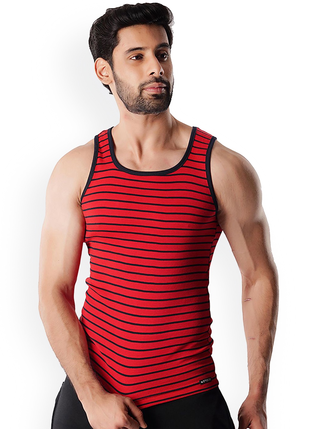

Crusoe Men Striped Basic Innerwear Vest CRU-2014-359, Red