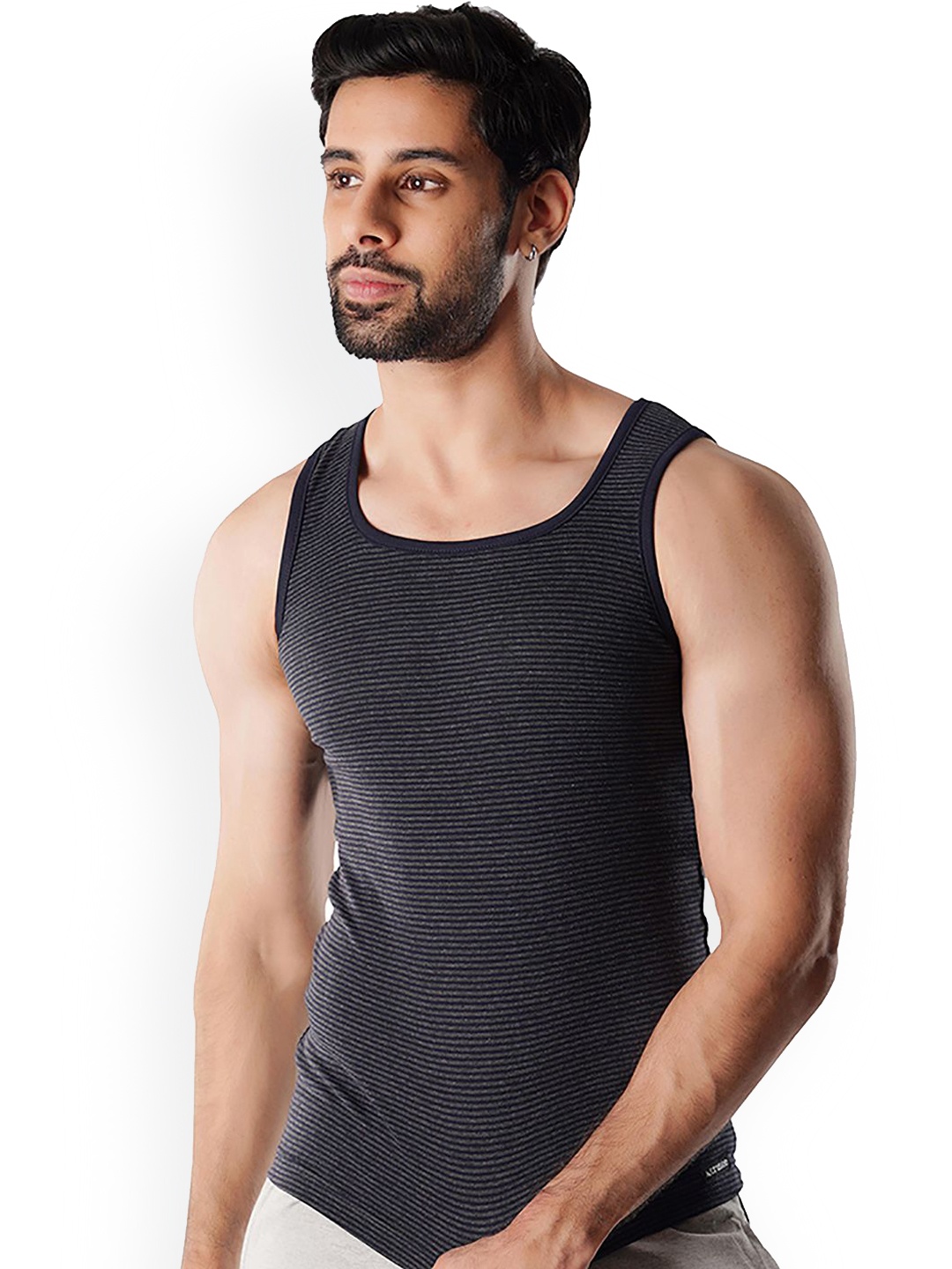 

Crusoe Men Striped Combed Cotton Gym Innerwear Vest CRU-2014-352, Black