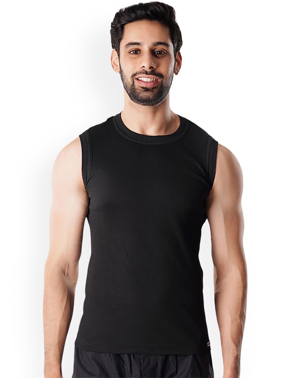 

Crusoe Men Round Neck Super Soft Cotton Basic Vest, Black